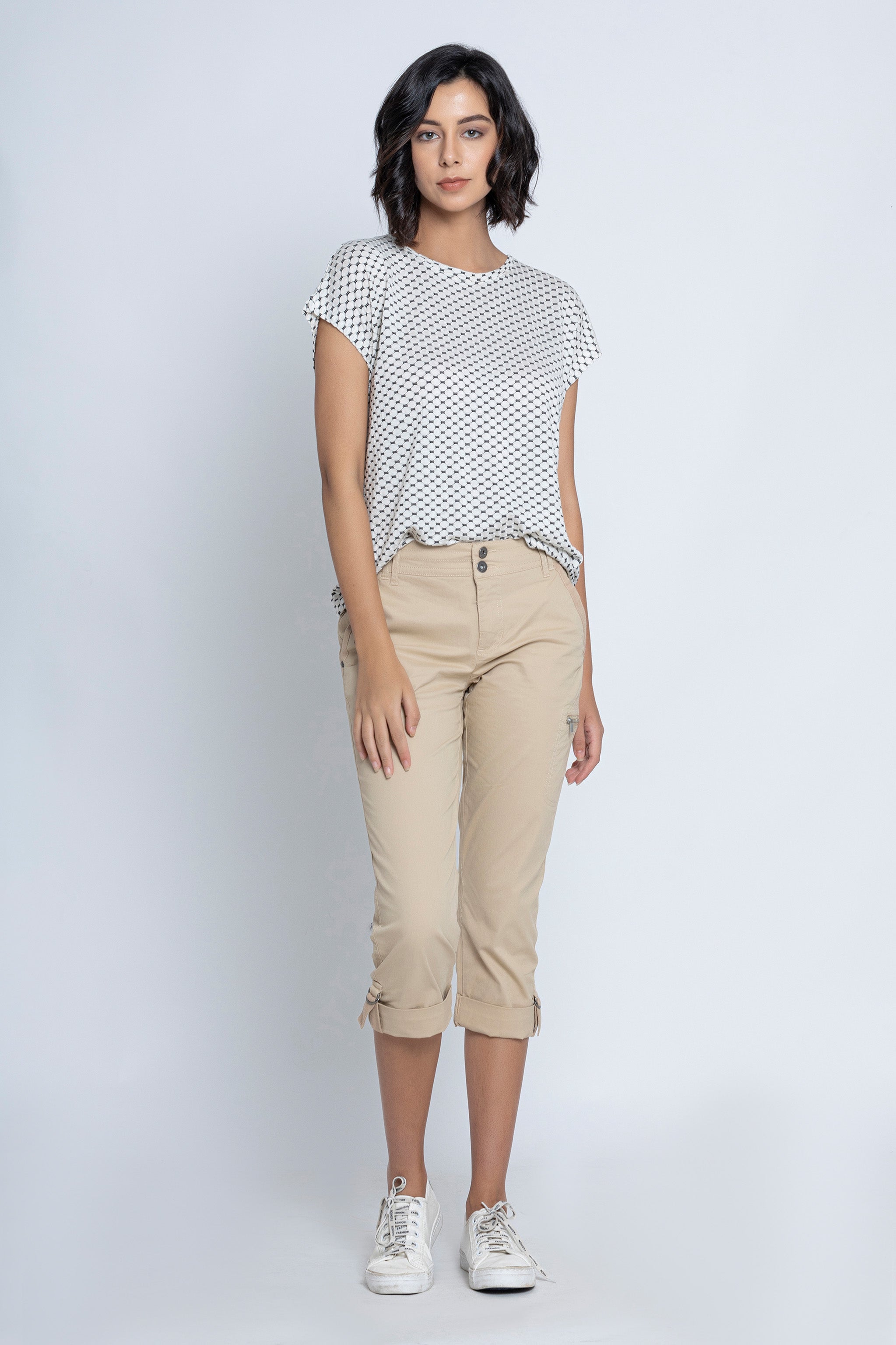 Beige Casual Capri