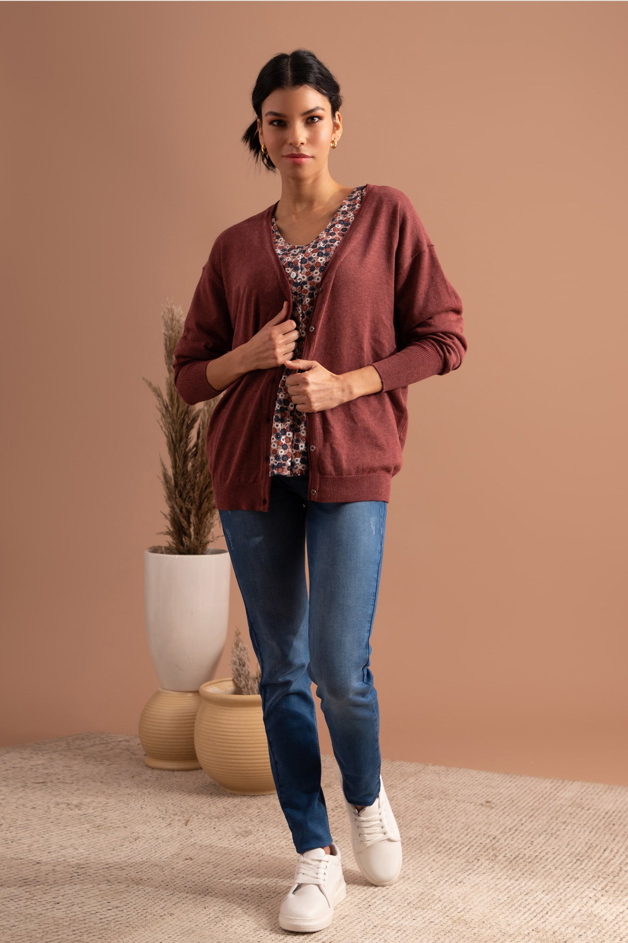 Apple Butter Melange Buttoned Cardigan