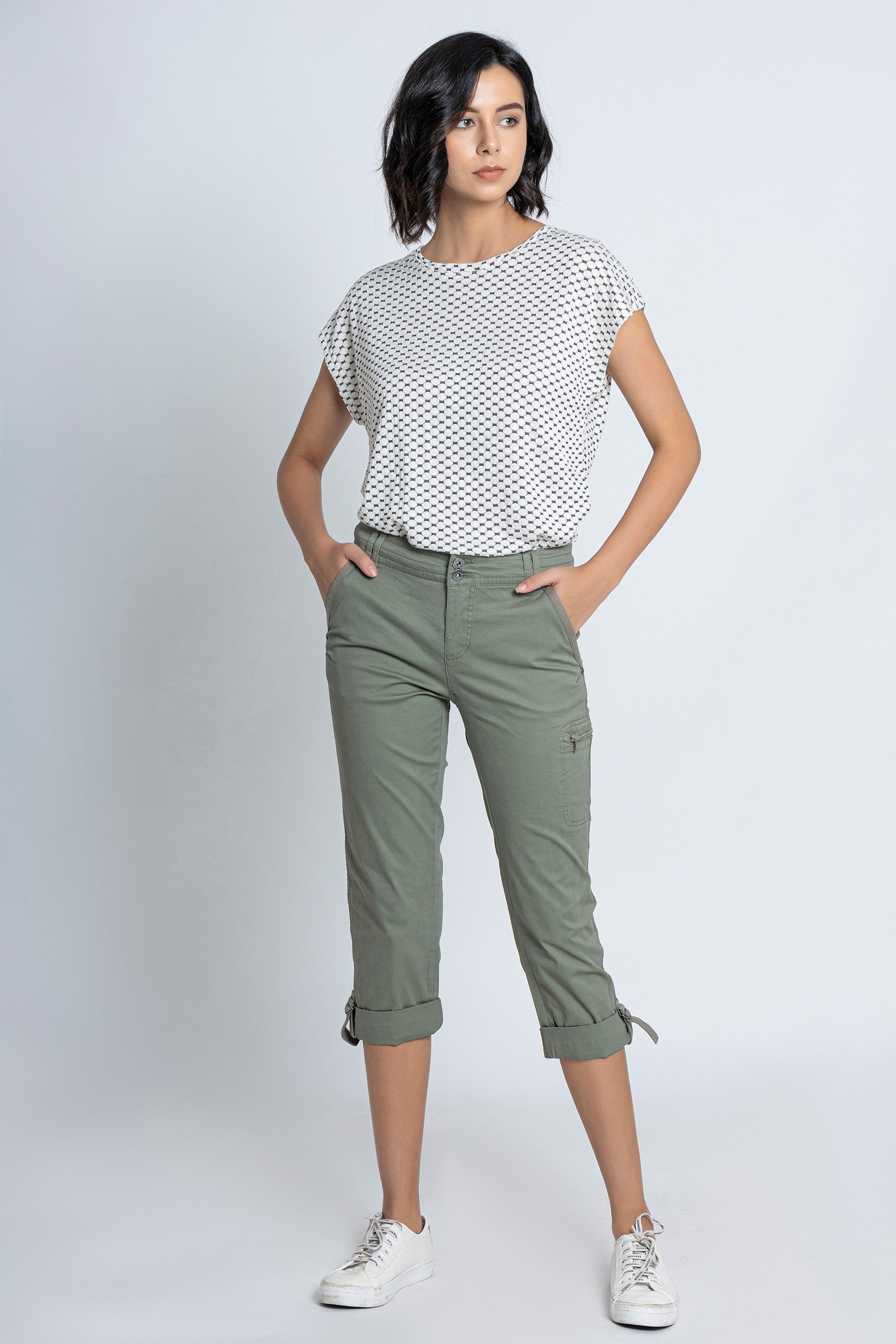 Military Green Casual Capri