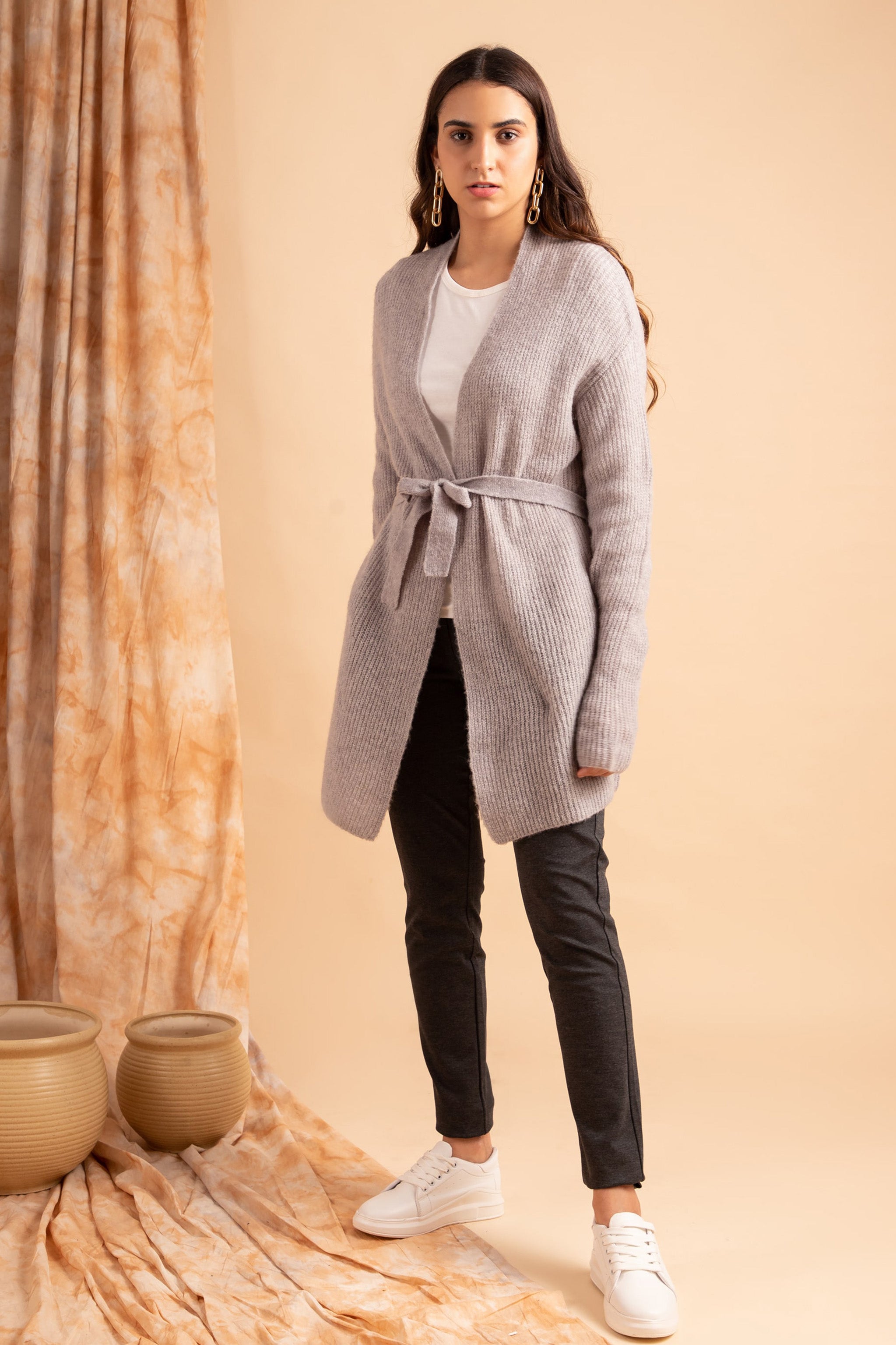 Light grey melange Long Cardigan