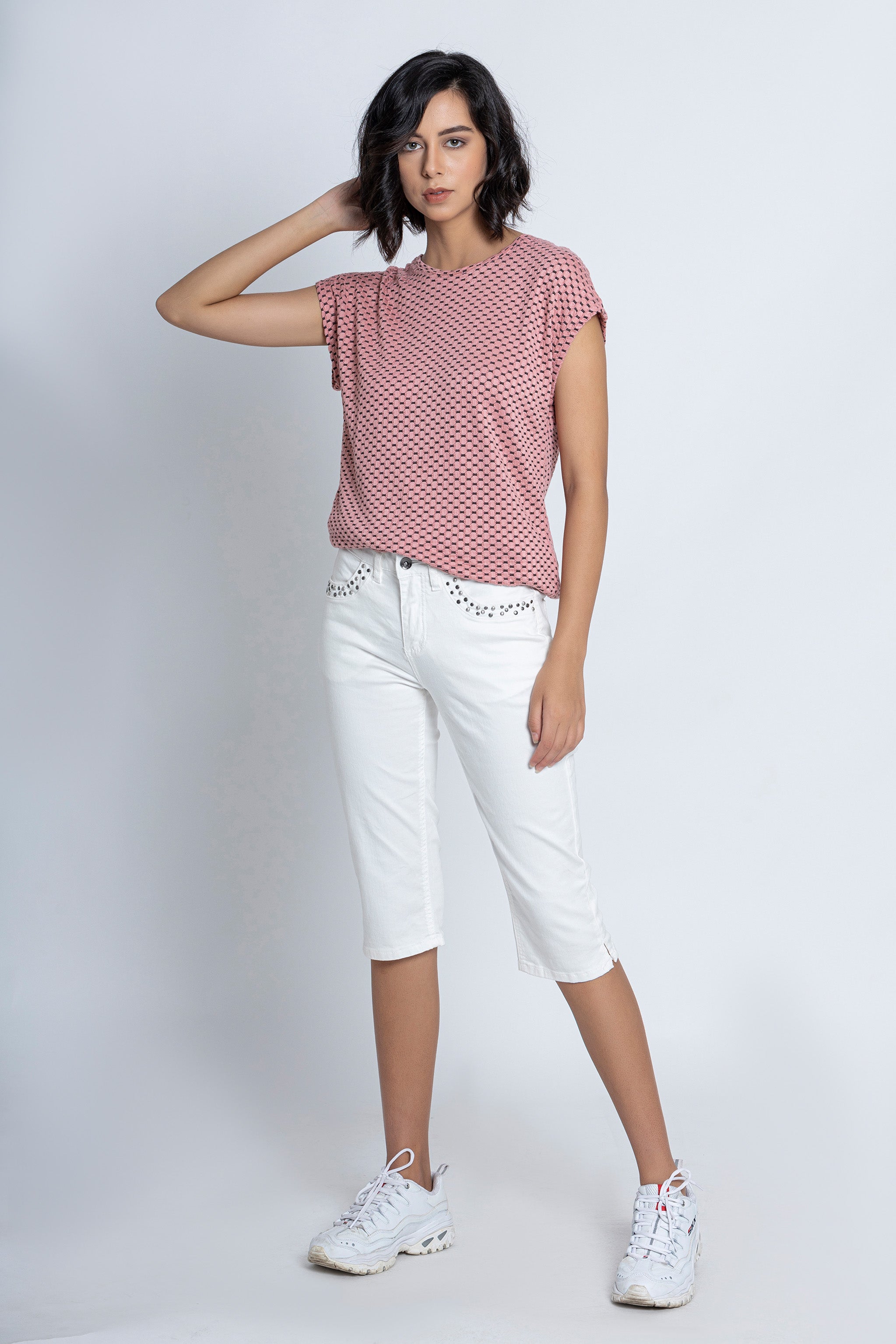 White Denim Capri