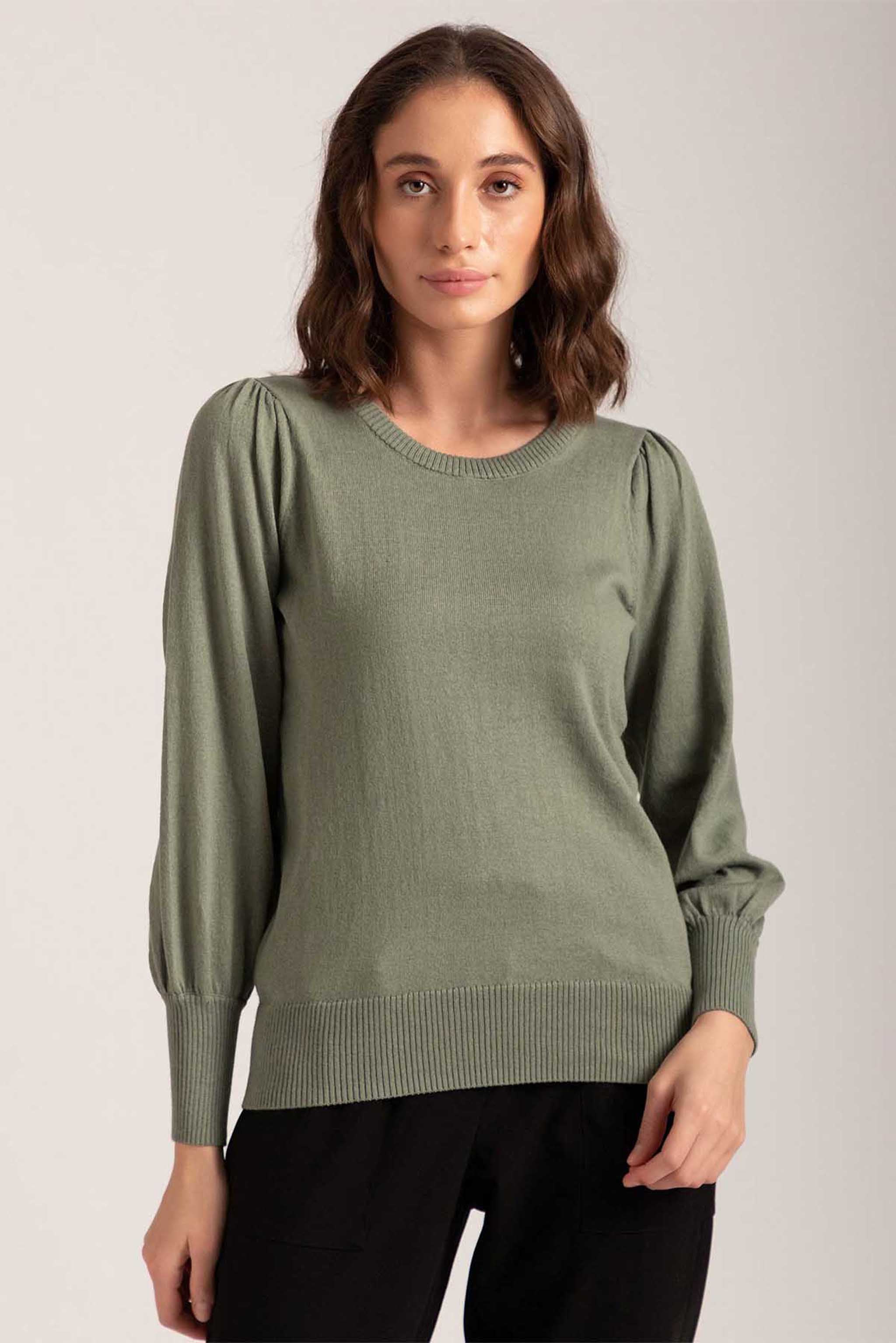 Olive Melange Pullover Light