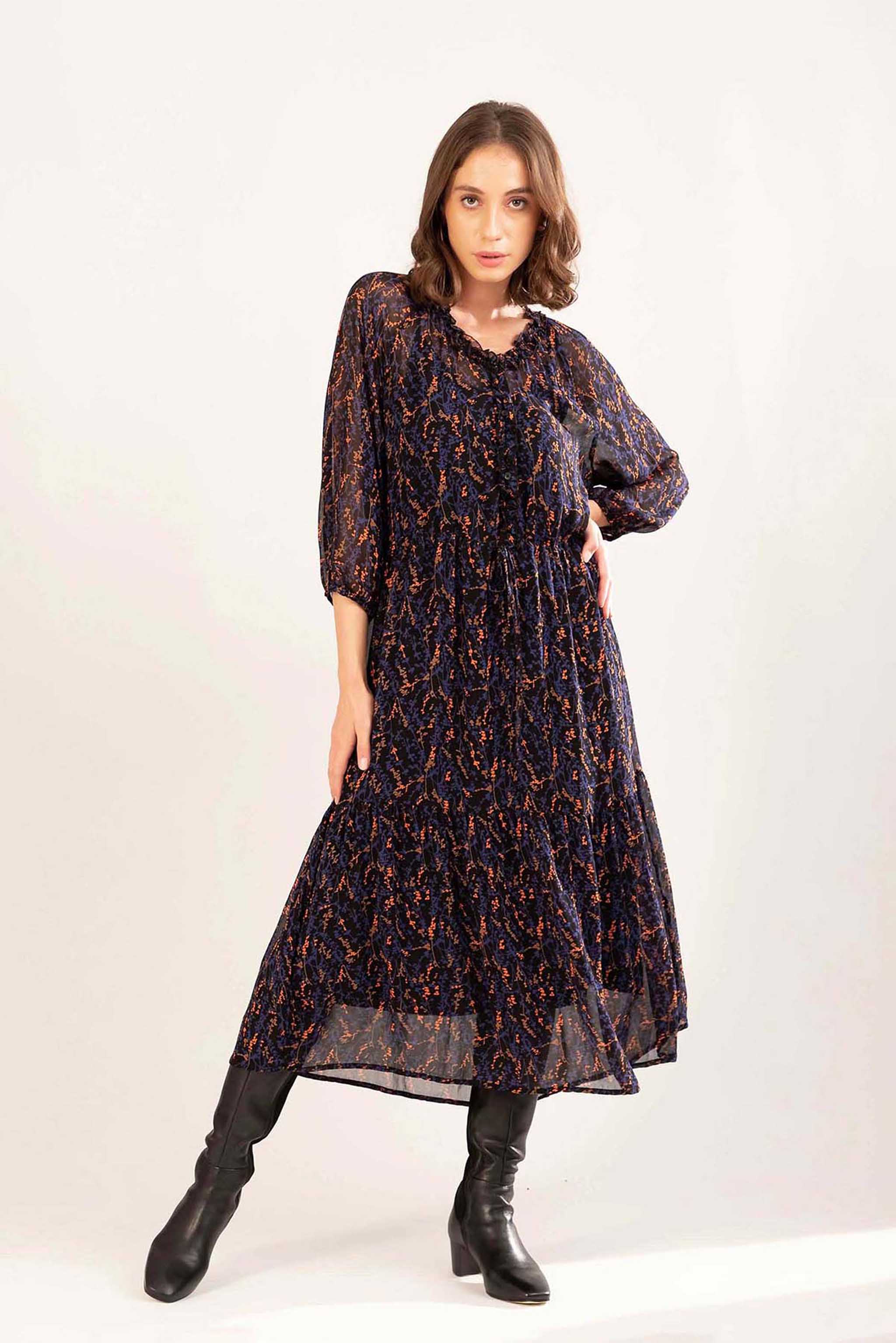 Black Printed Long Dress