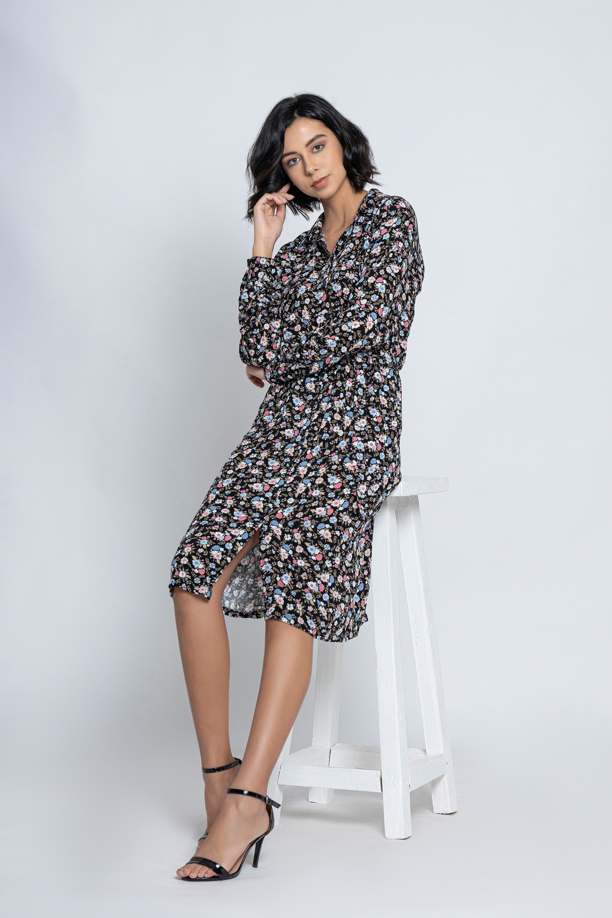 Black Floral Printed Dress