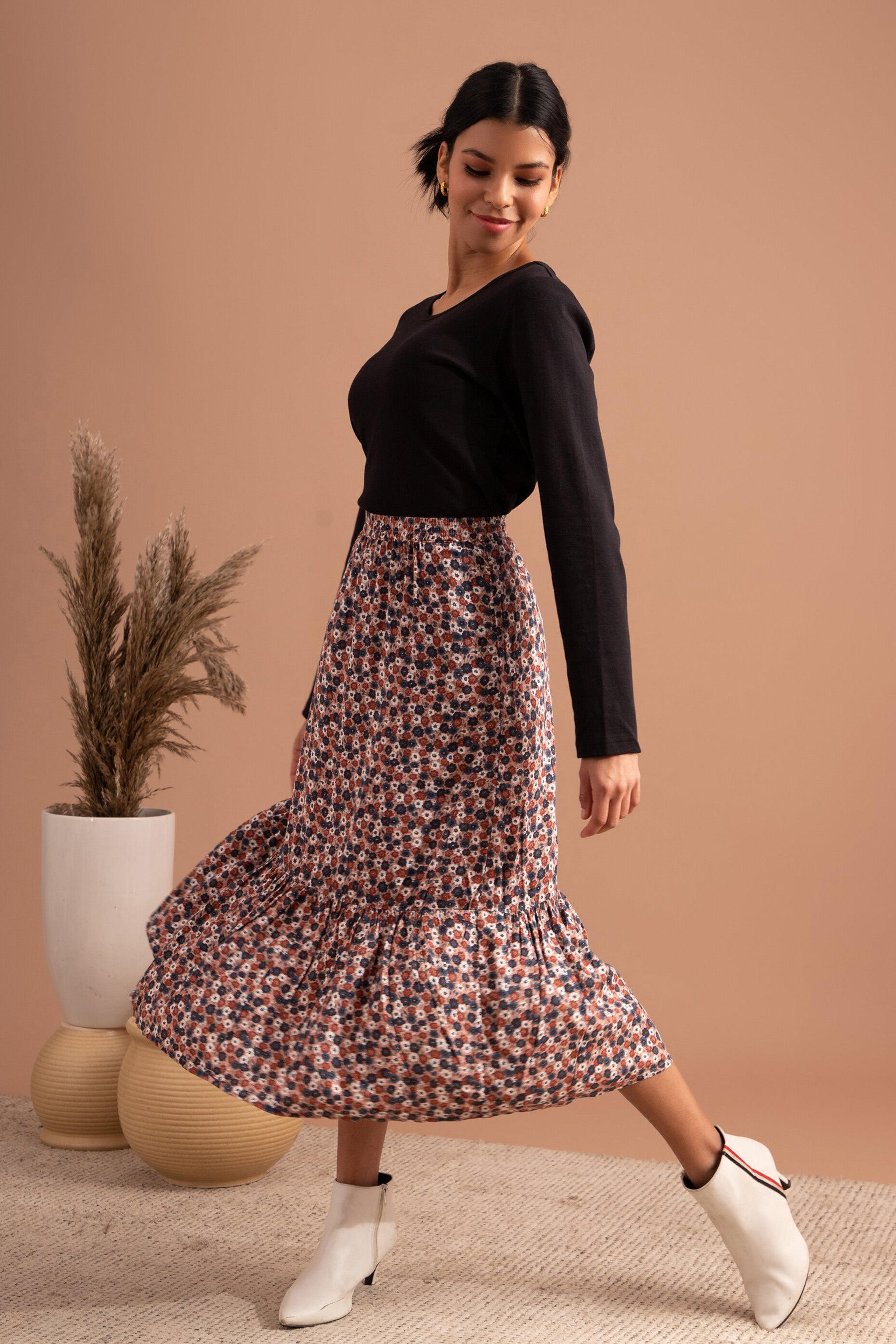 Pale Mauve Mix Frills Skirt