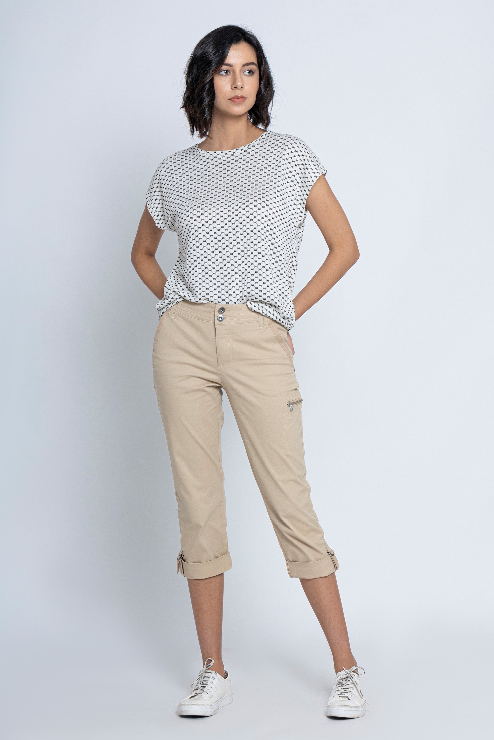 Beige Casual Capri