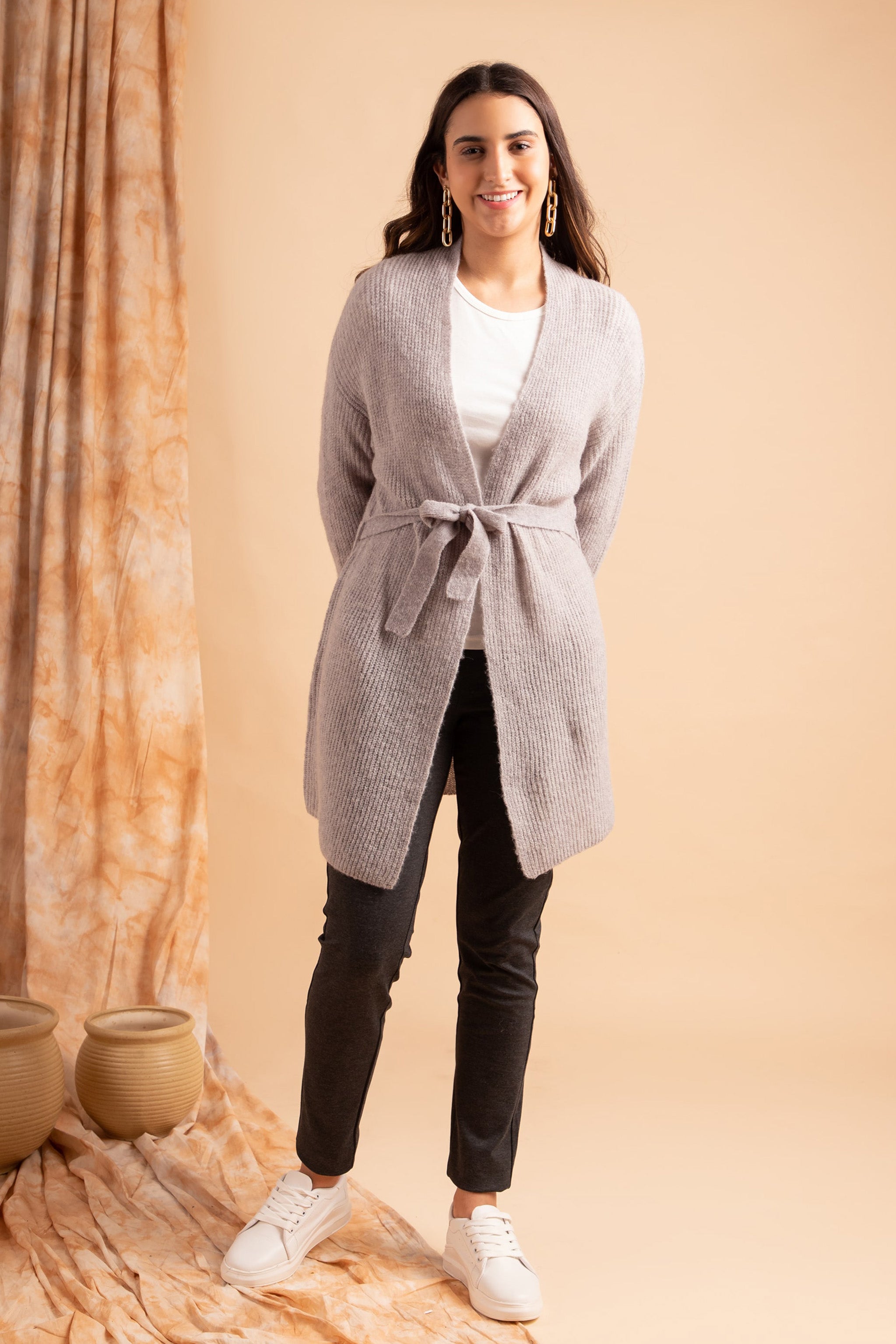 Light grey melange Long Cardigan