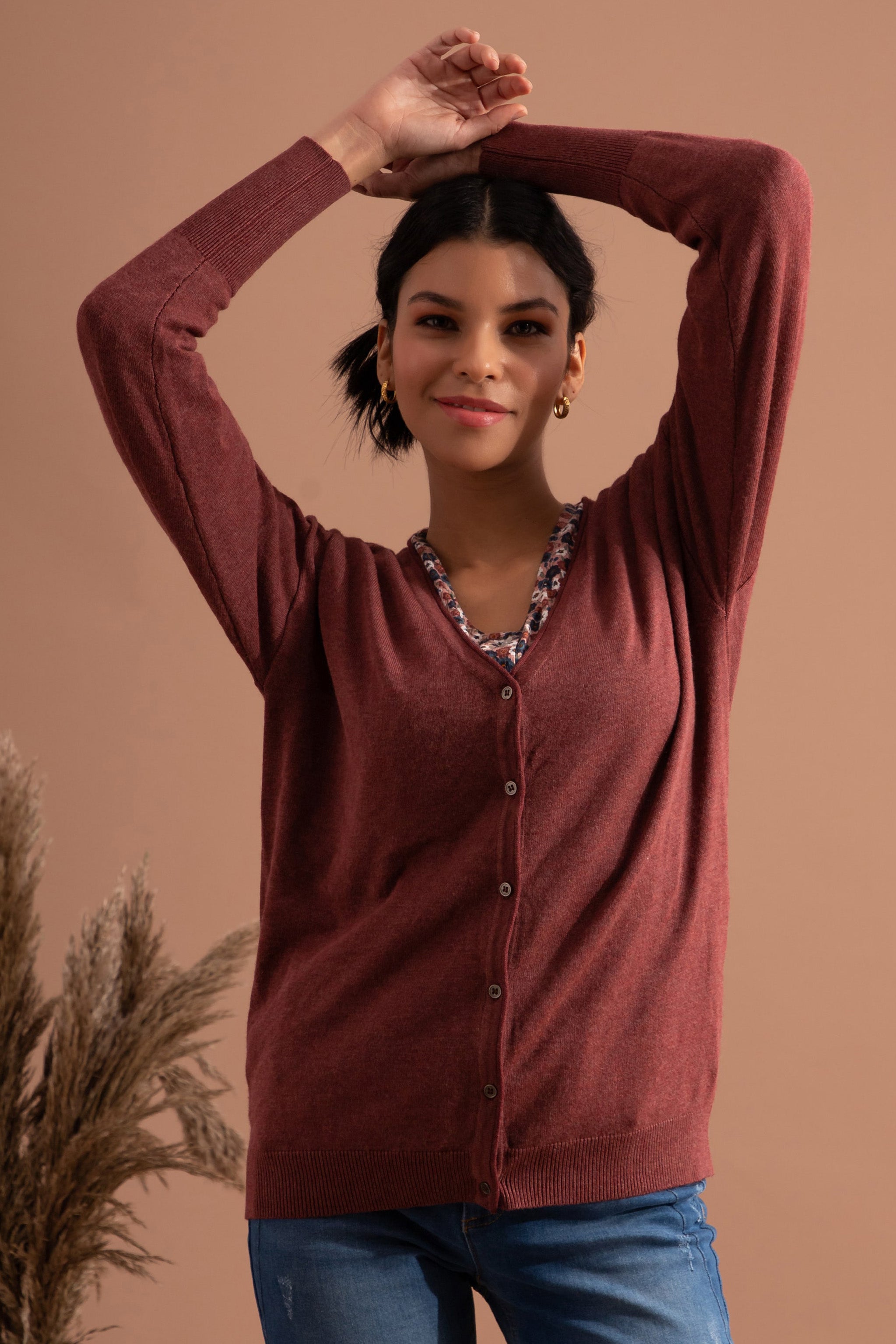 Apple Butter Melange Buttoned Cardigan