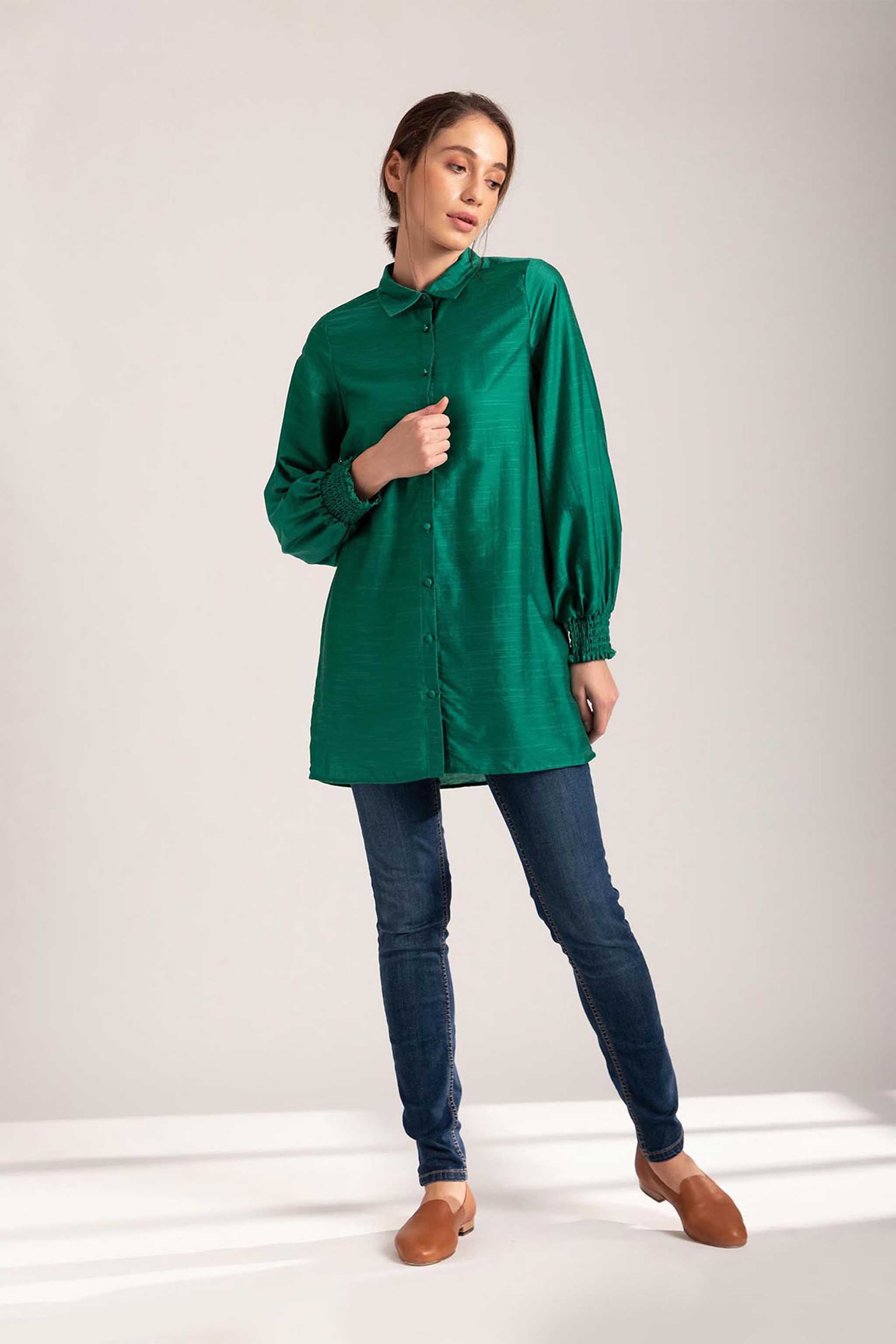 Verdant Green Collared Blouse