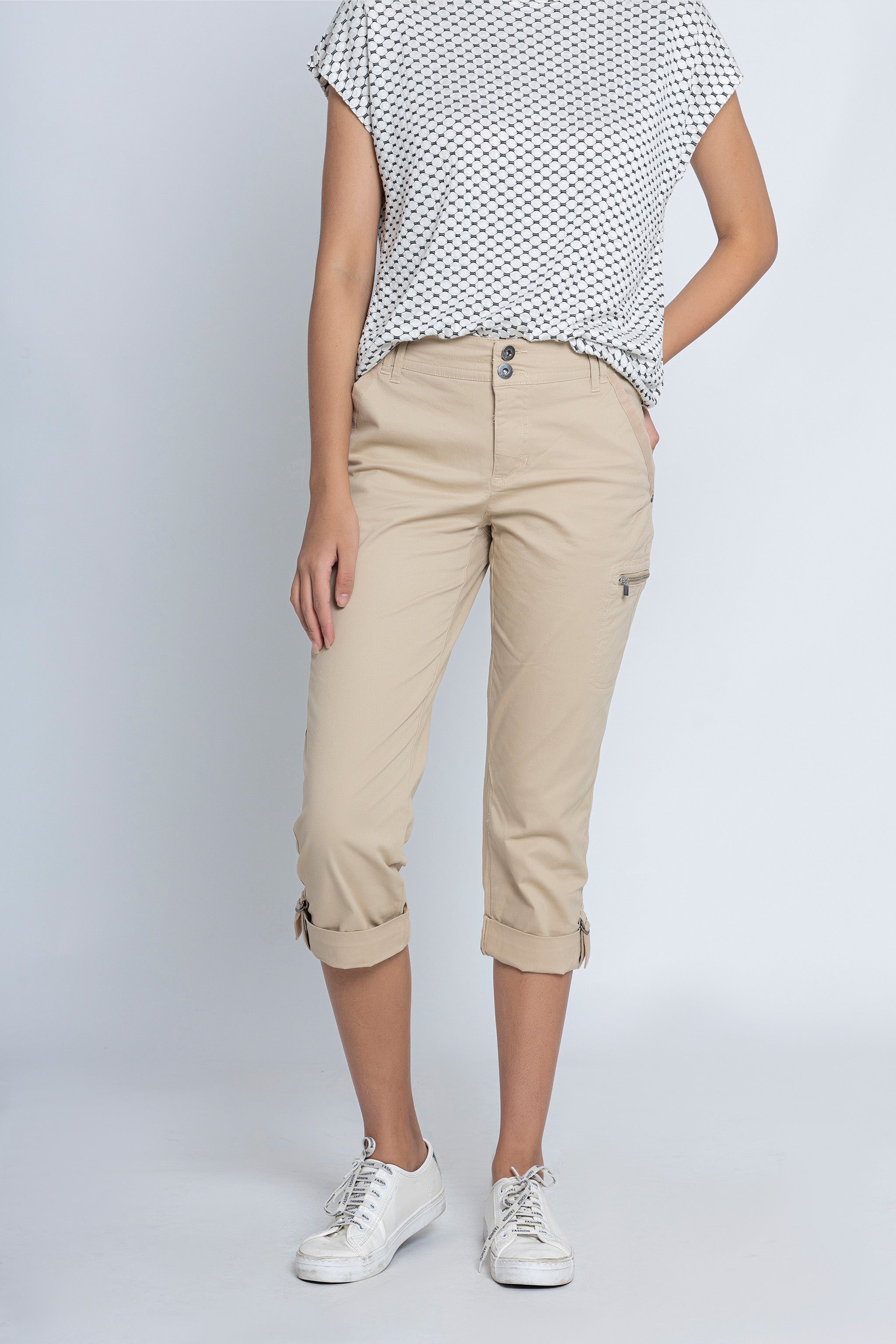 Beige Casual Capri
