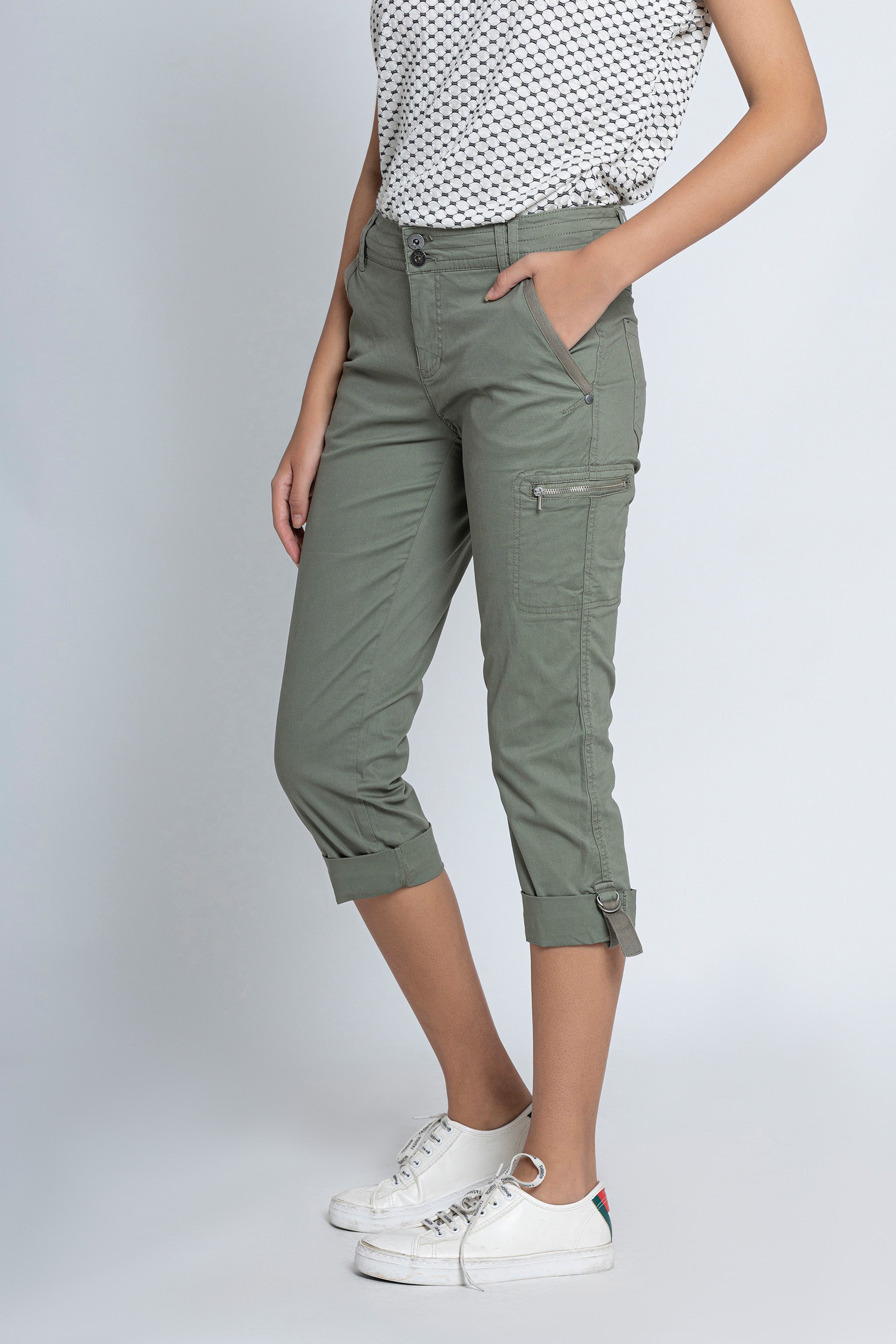 Military Green Casual Capri