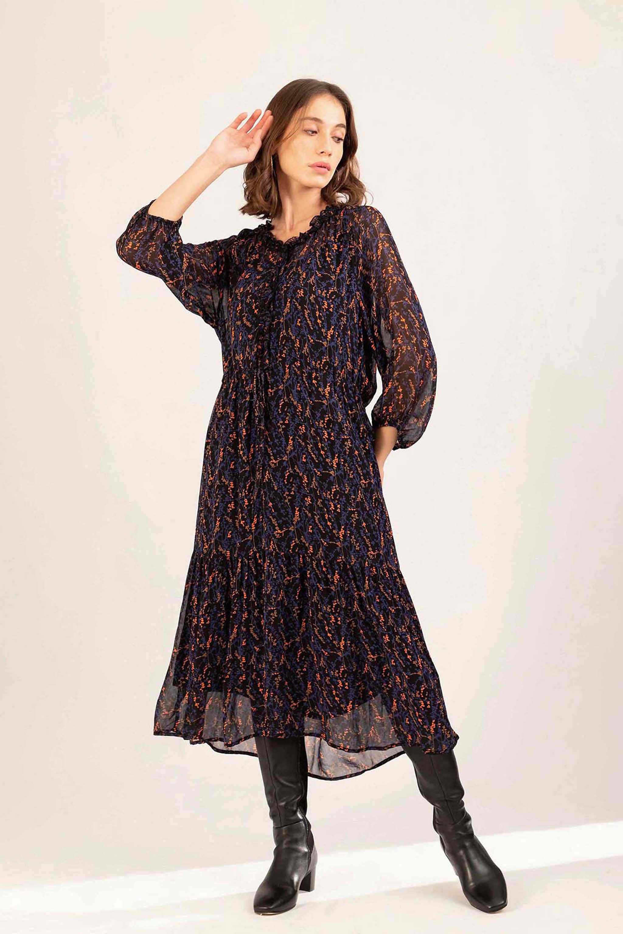 Black Printed Long Dress