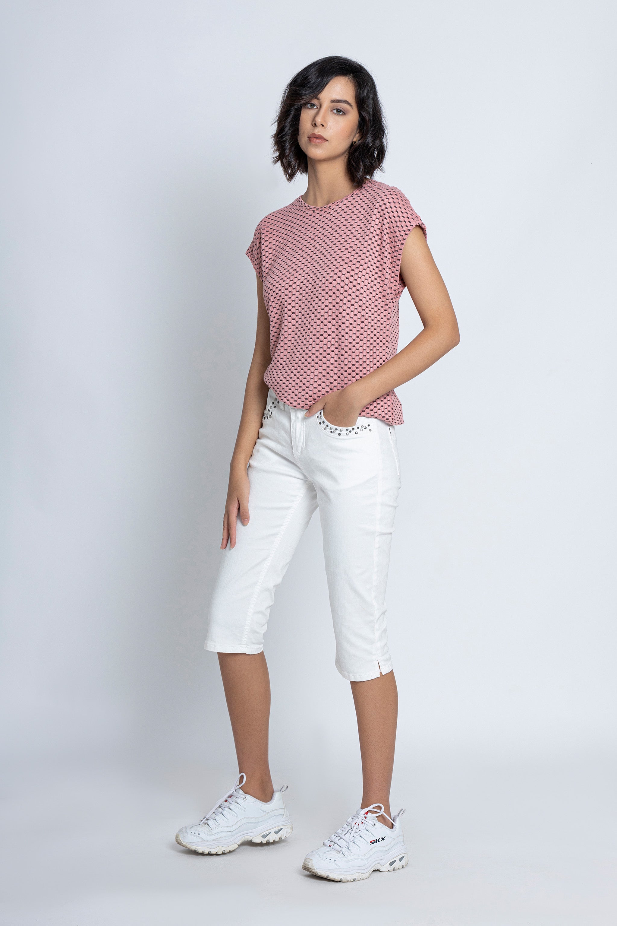 White Denim Capri