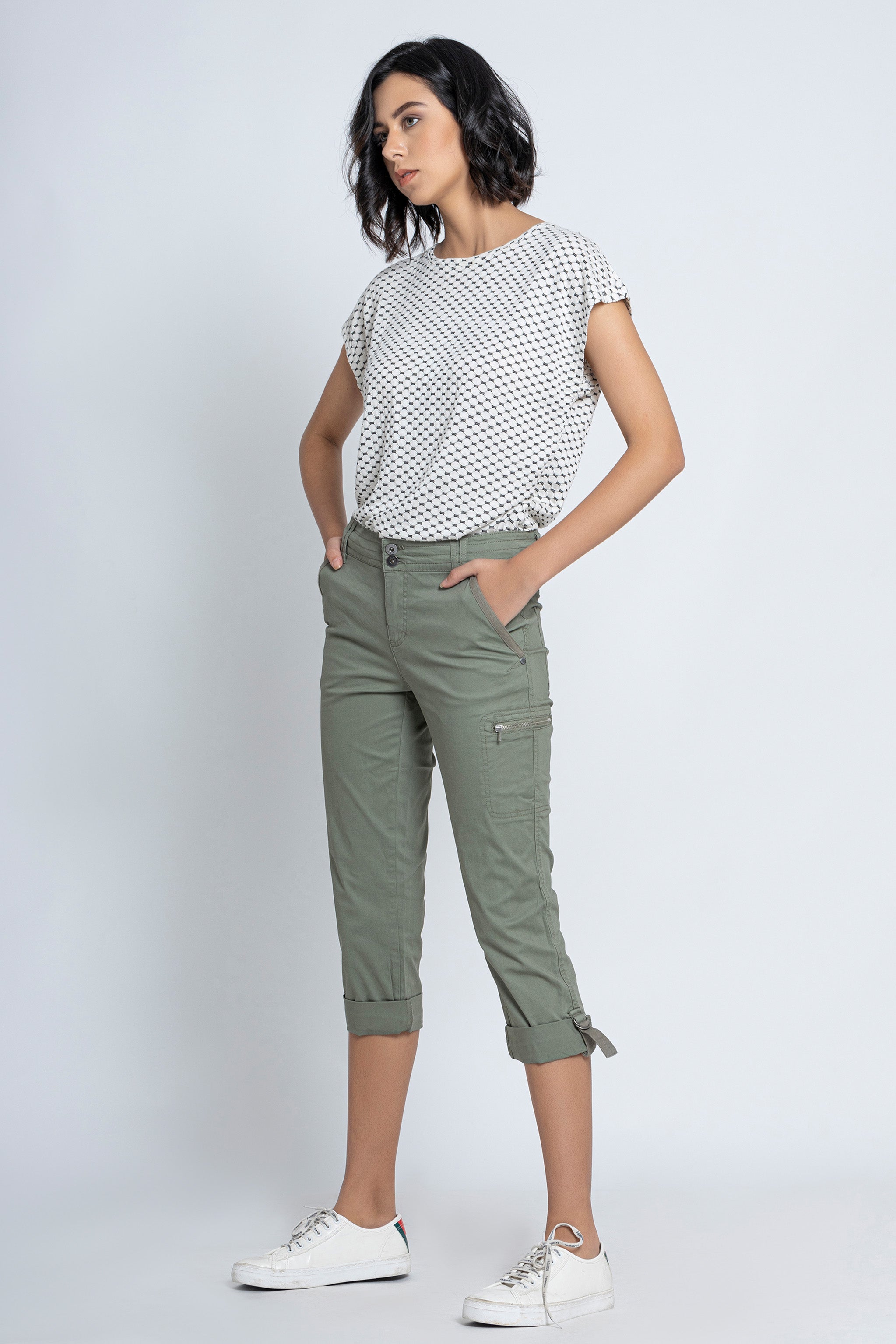 Military Green Casual Capri
