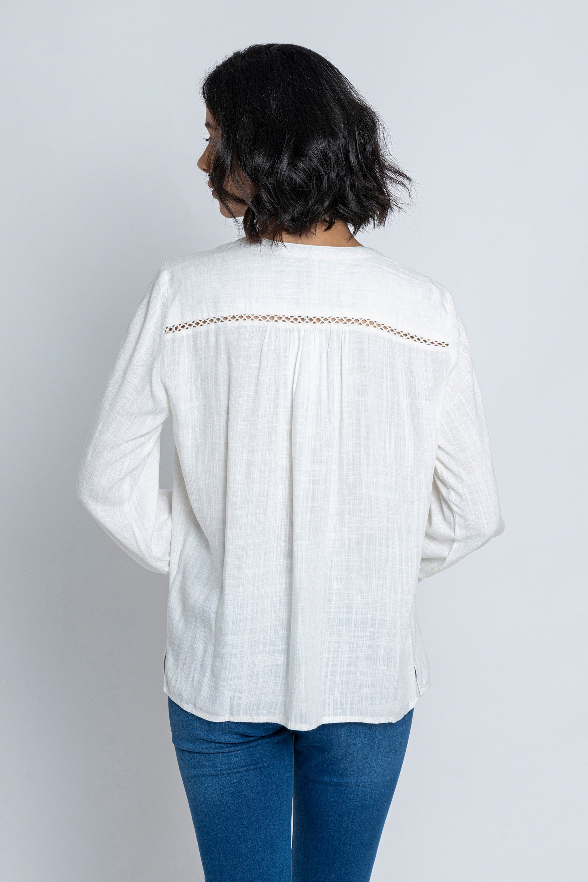 White V-Neck 3/4 Sleeves Blouse