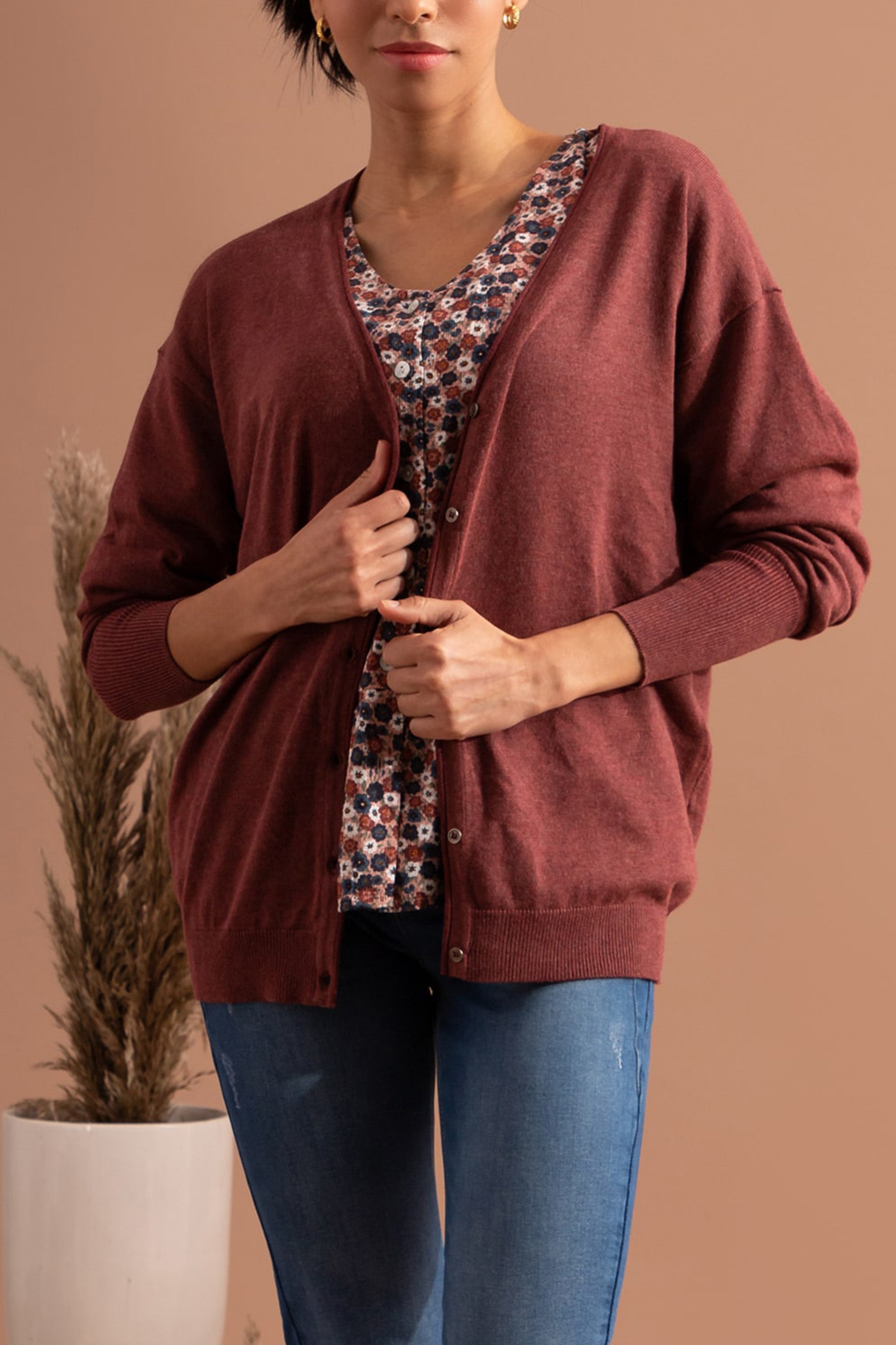 Apple Butter Melange Buttoned Cardigan