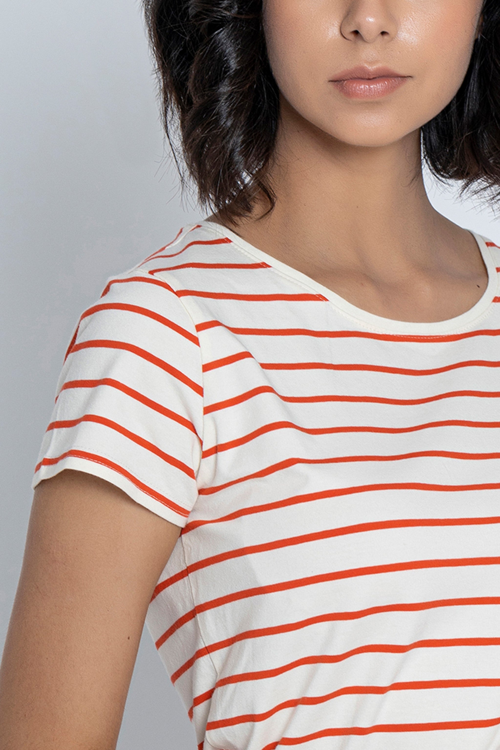 White with Red Stripes Short Sleeves T-Shirt