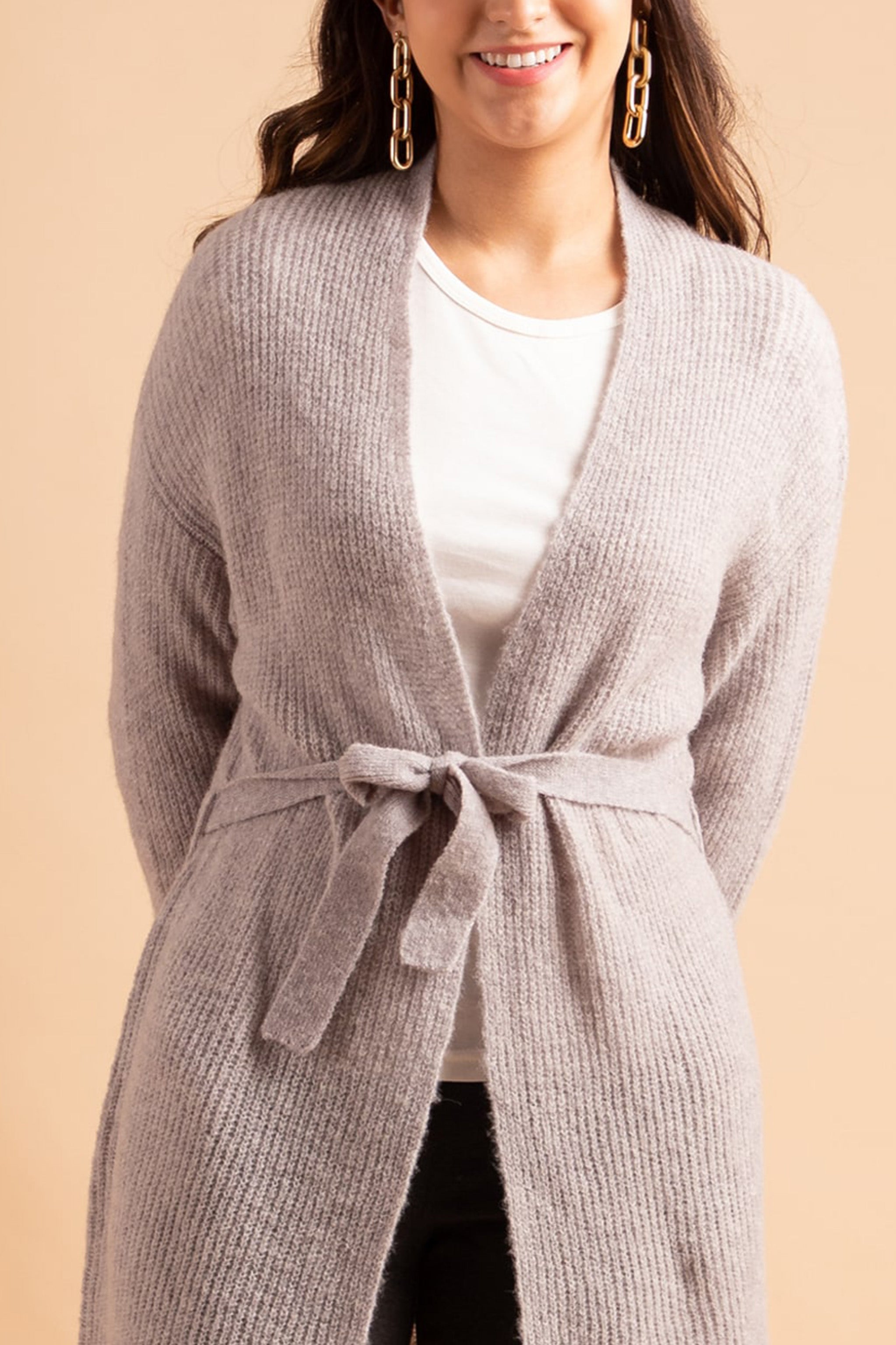 Light grey melange Long Cardigan
