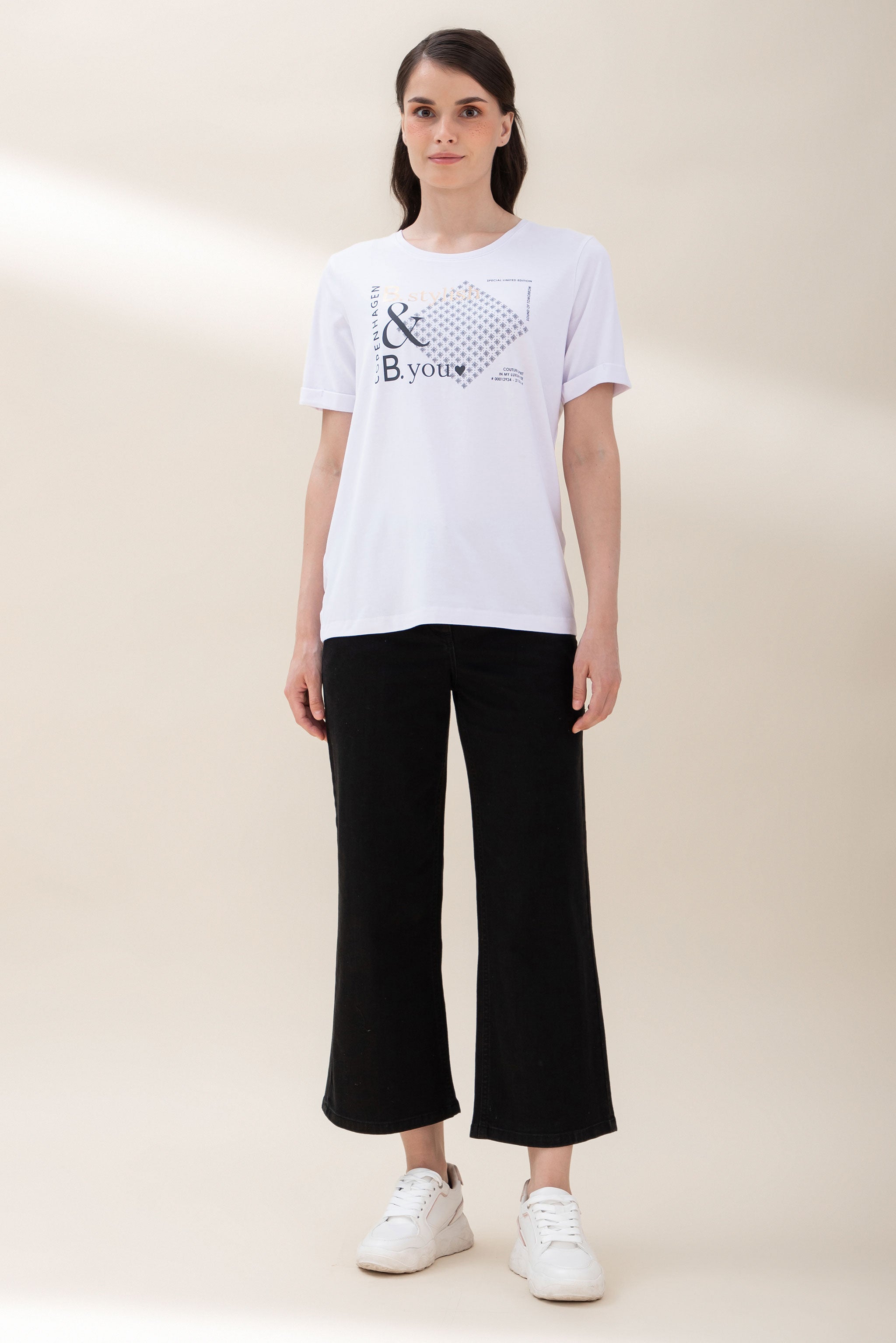 White & Gold Printed T-Shirt