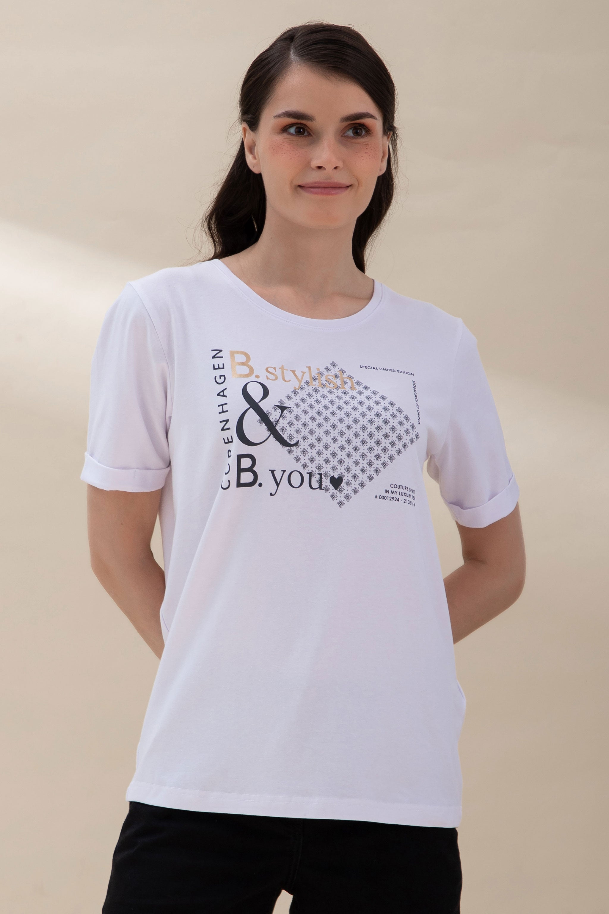 White & Gold Printed T-Shirt