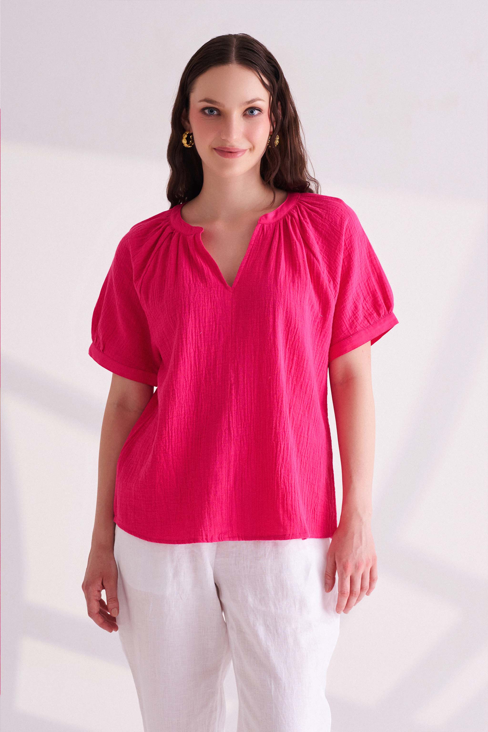 Pink Cotton Half Sleeves Top