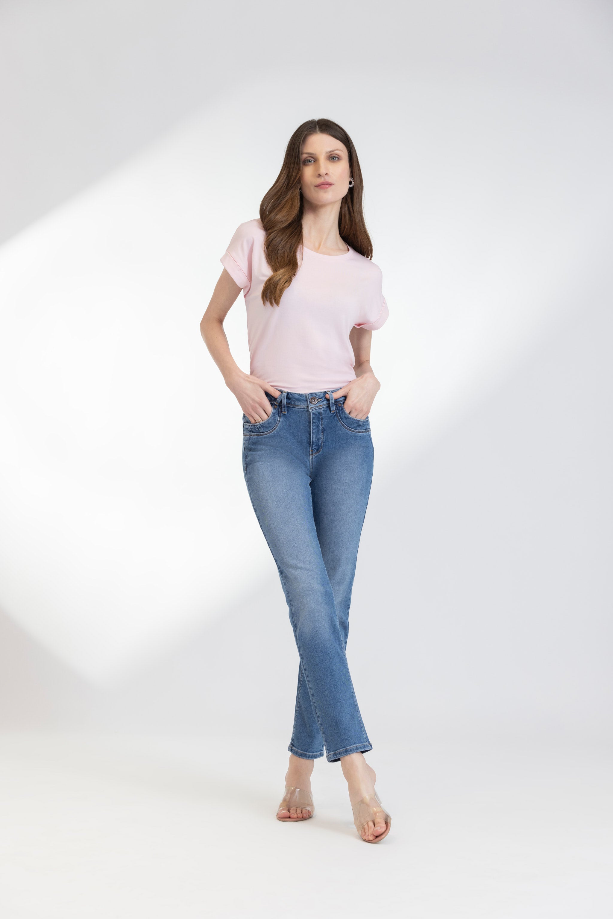 Light Blue Straight Leg Denim Jeans