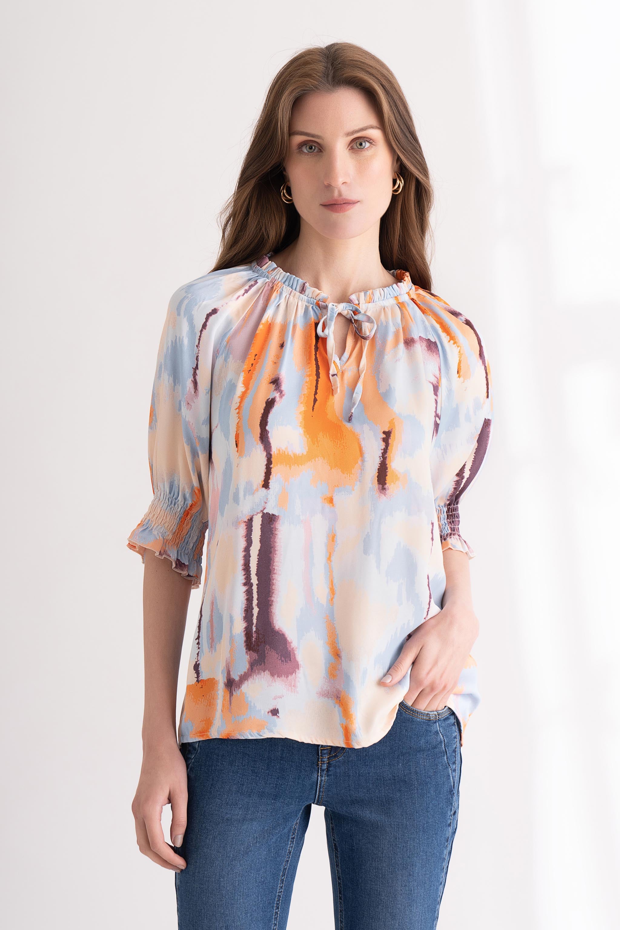 White Abstract printed Blouse