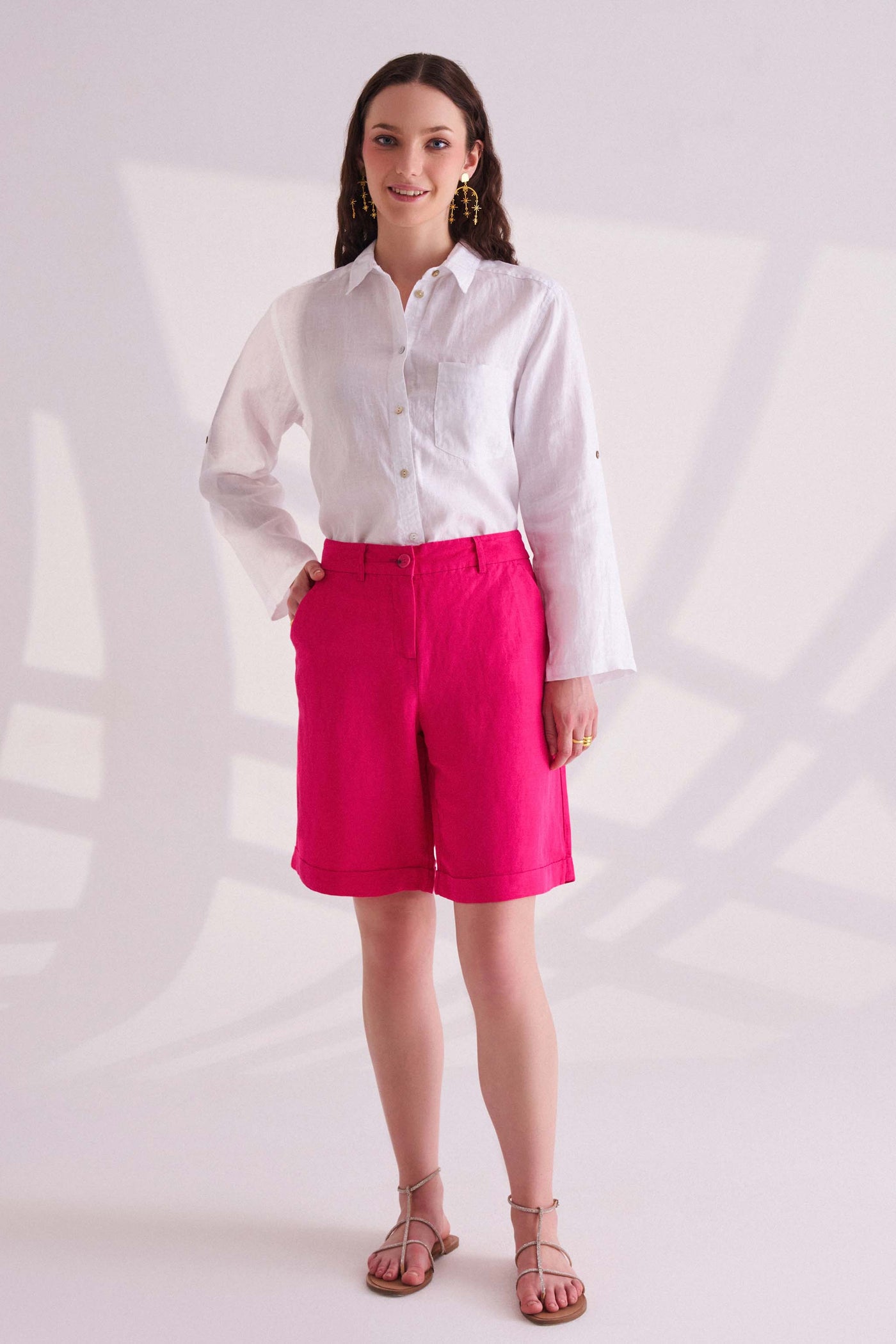 Dark Pink Linen Shorts