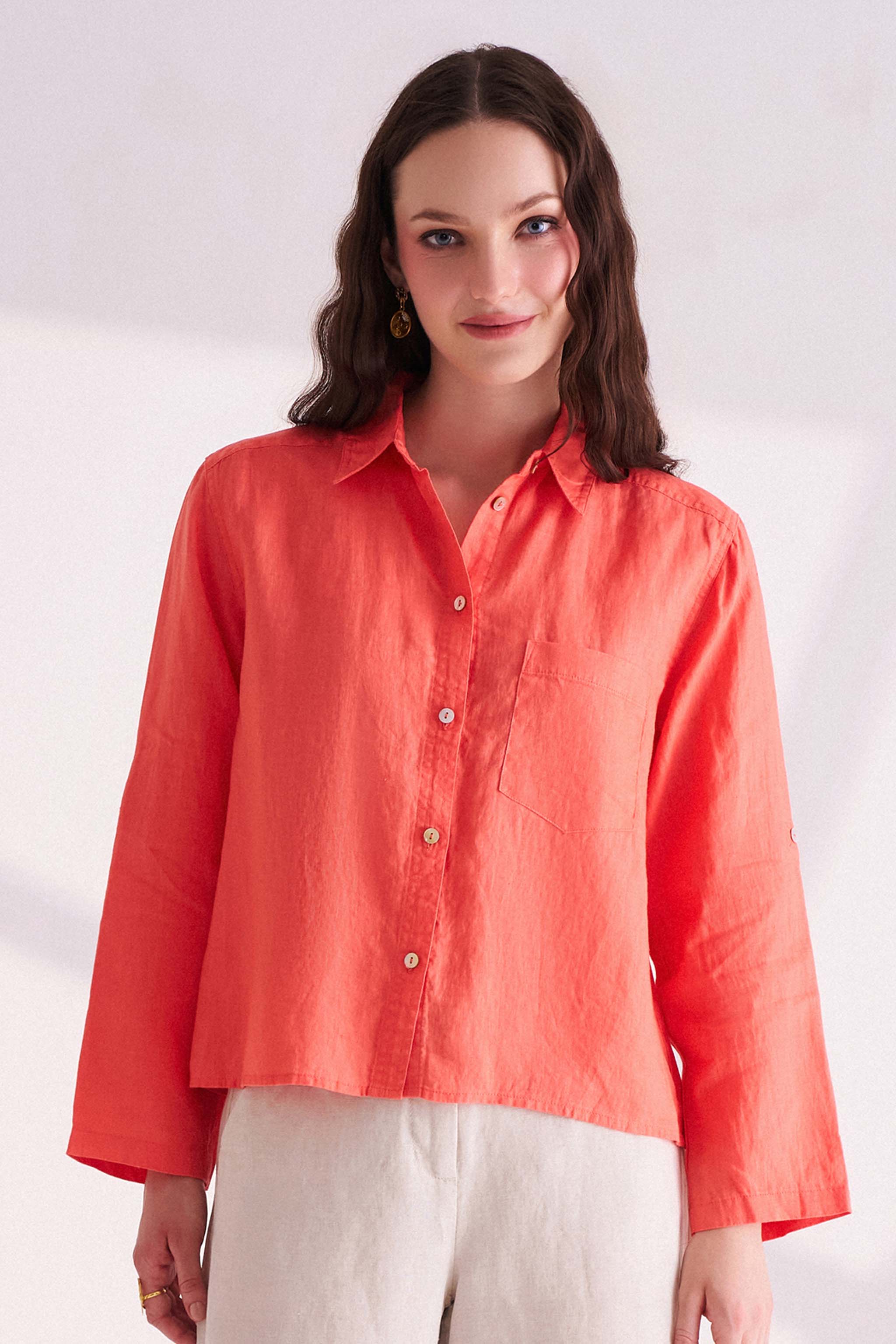 Orange Linen Shirt