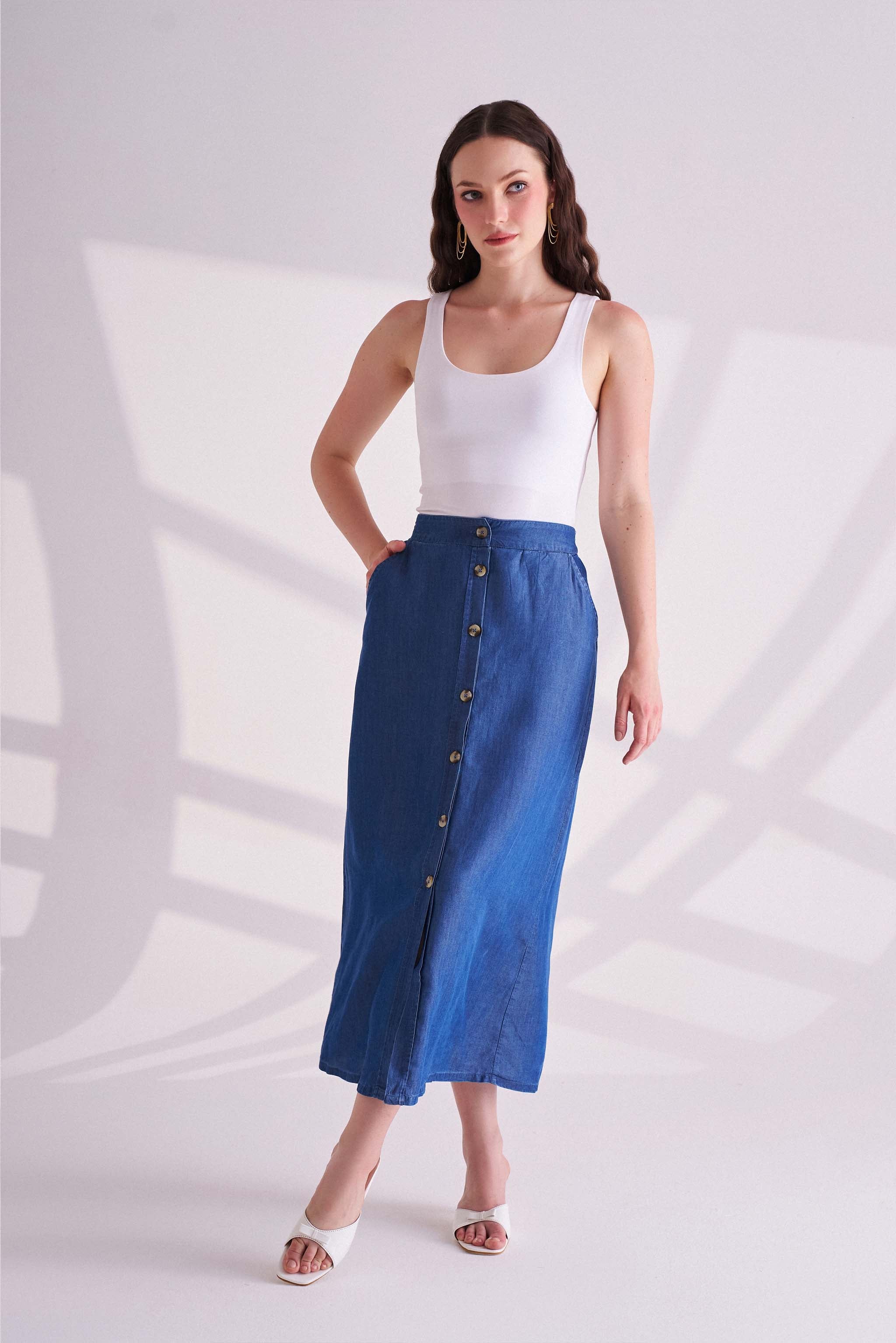 Denim Blue Casual Skirt