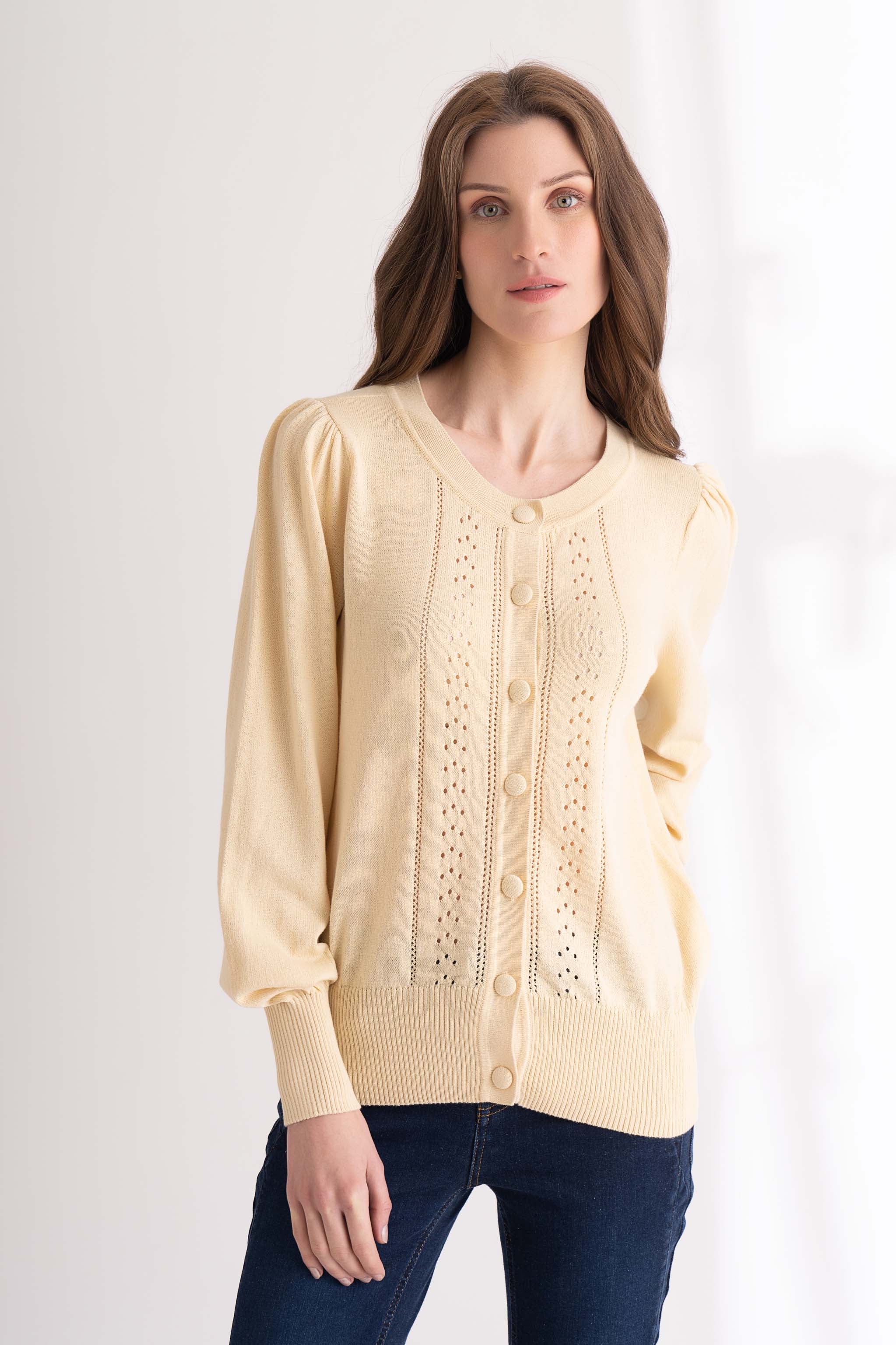 Banana Crepe Buttoned Cardigan Light