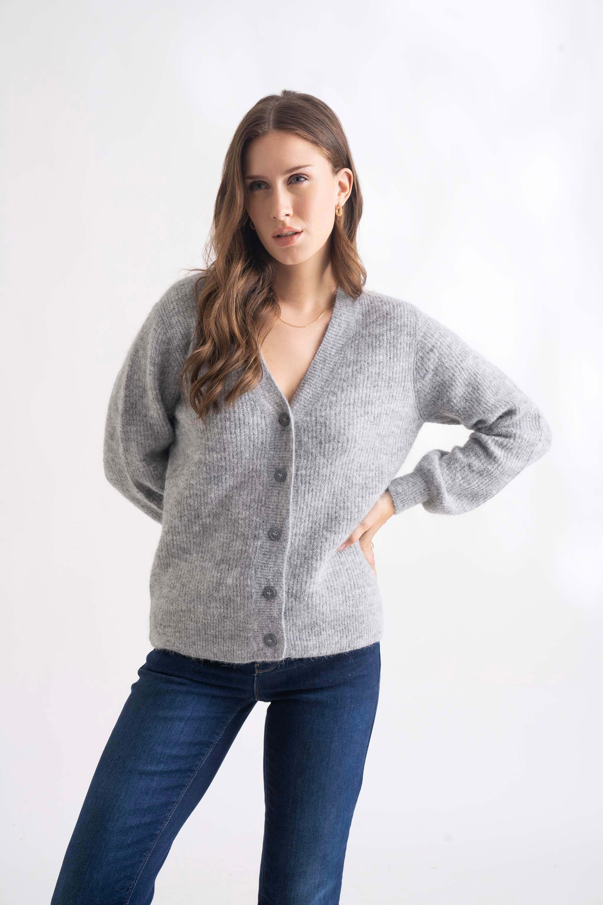 Light Grey Melange Cardigan Heavy