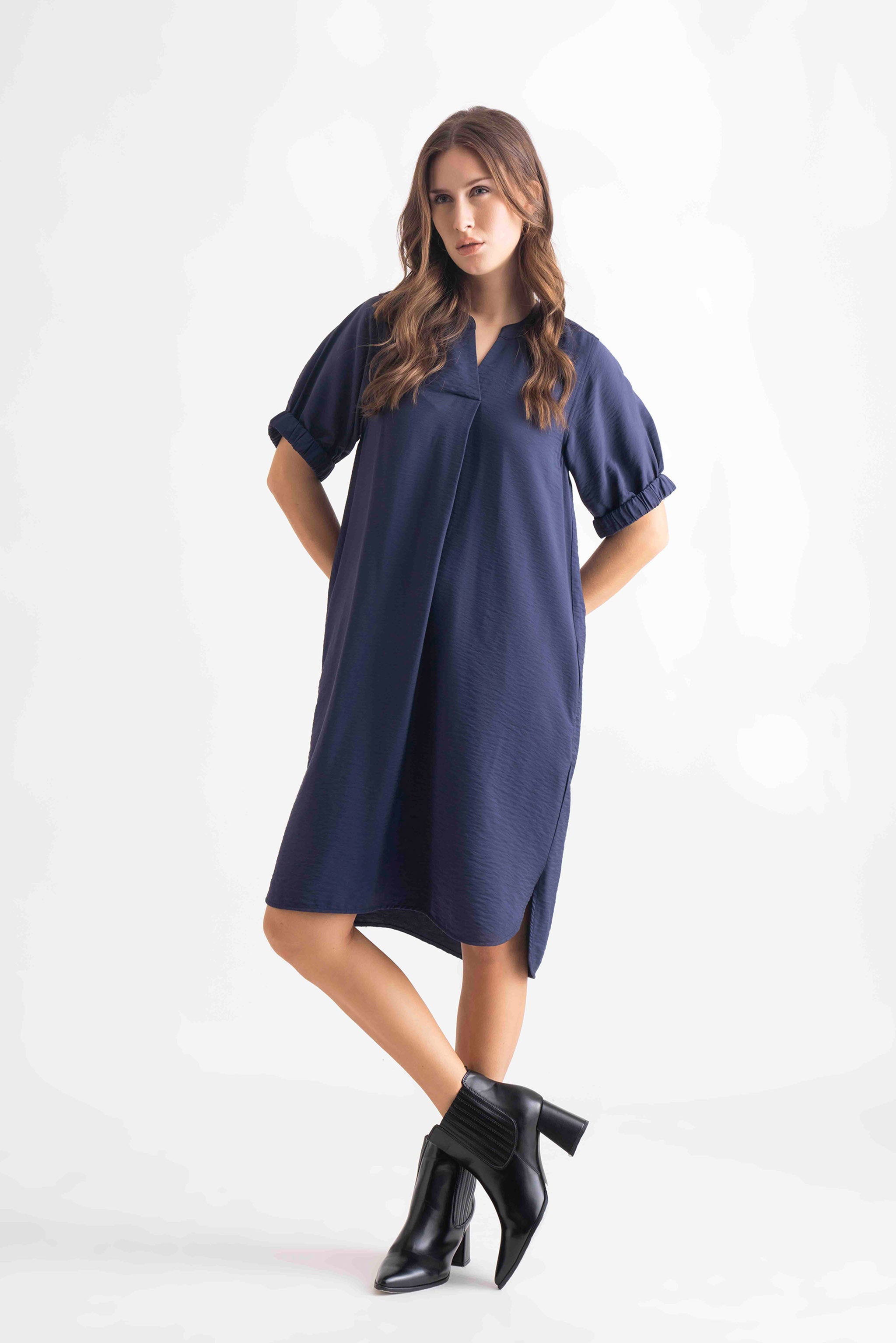 Navy Short Sleeves Dress