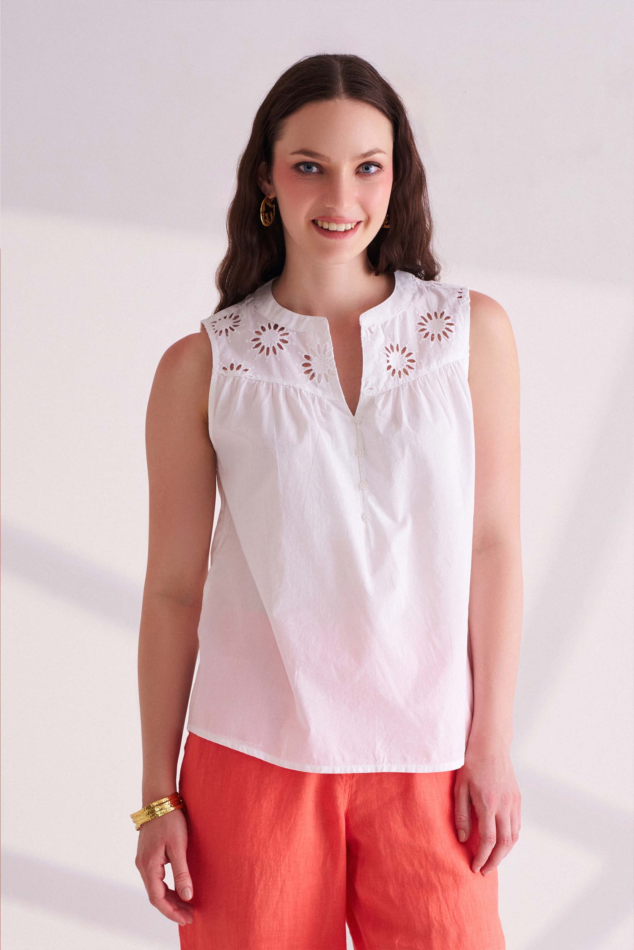 White Cotton Sleeveless Top