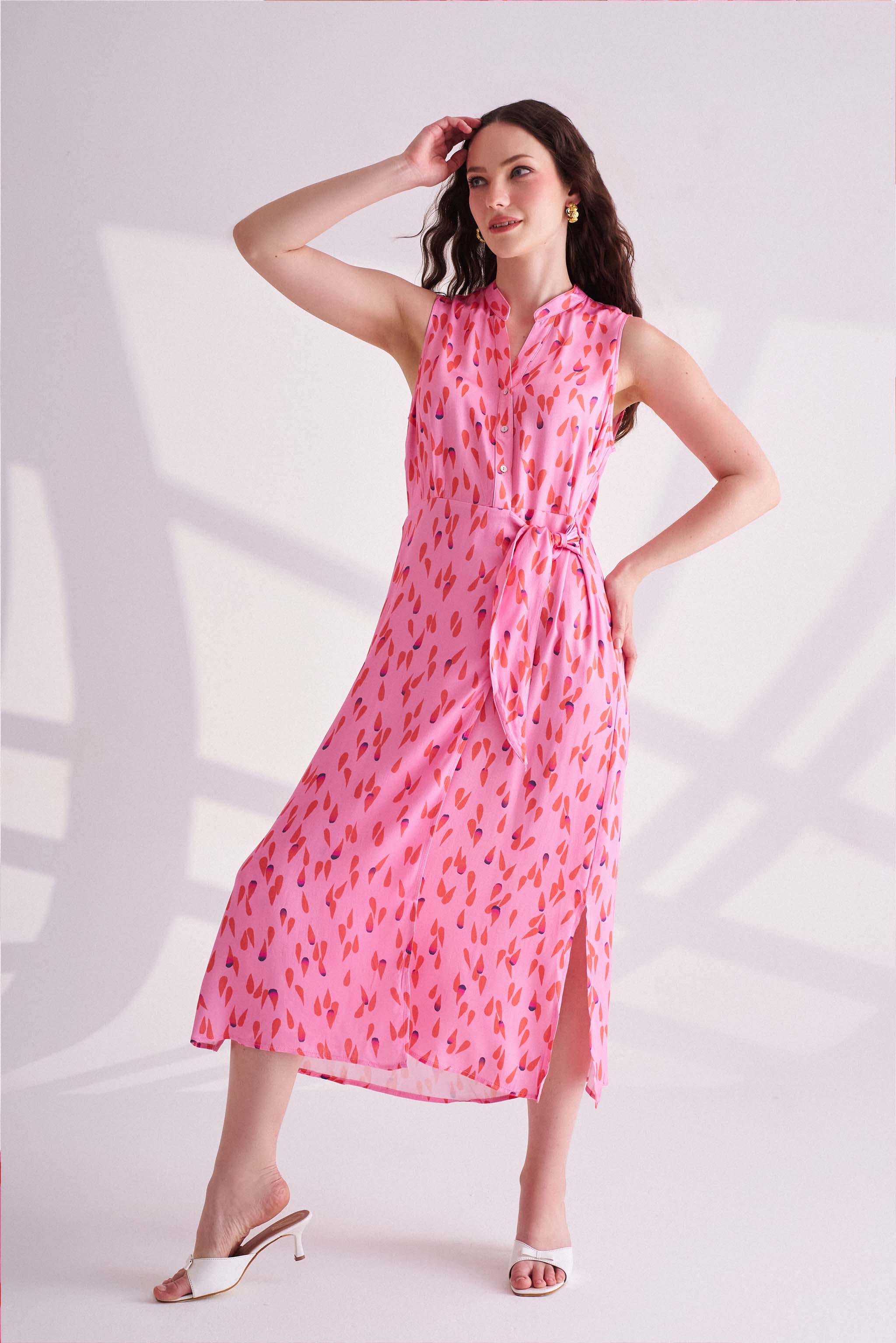 Pink Printed Sleeveless Dress