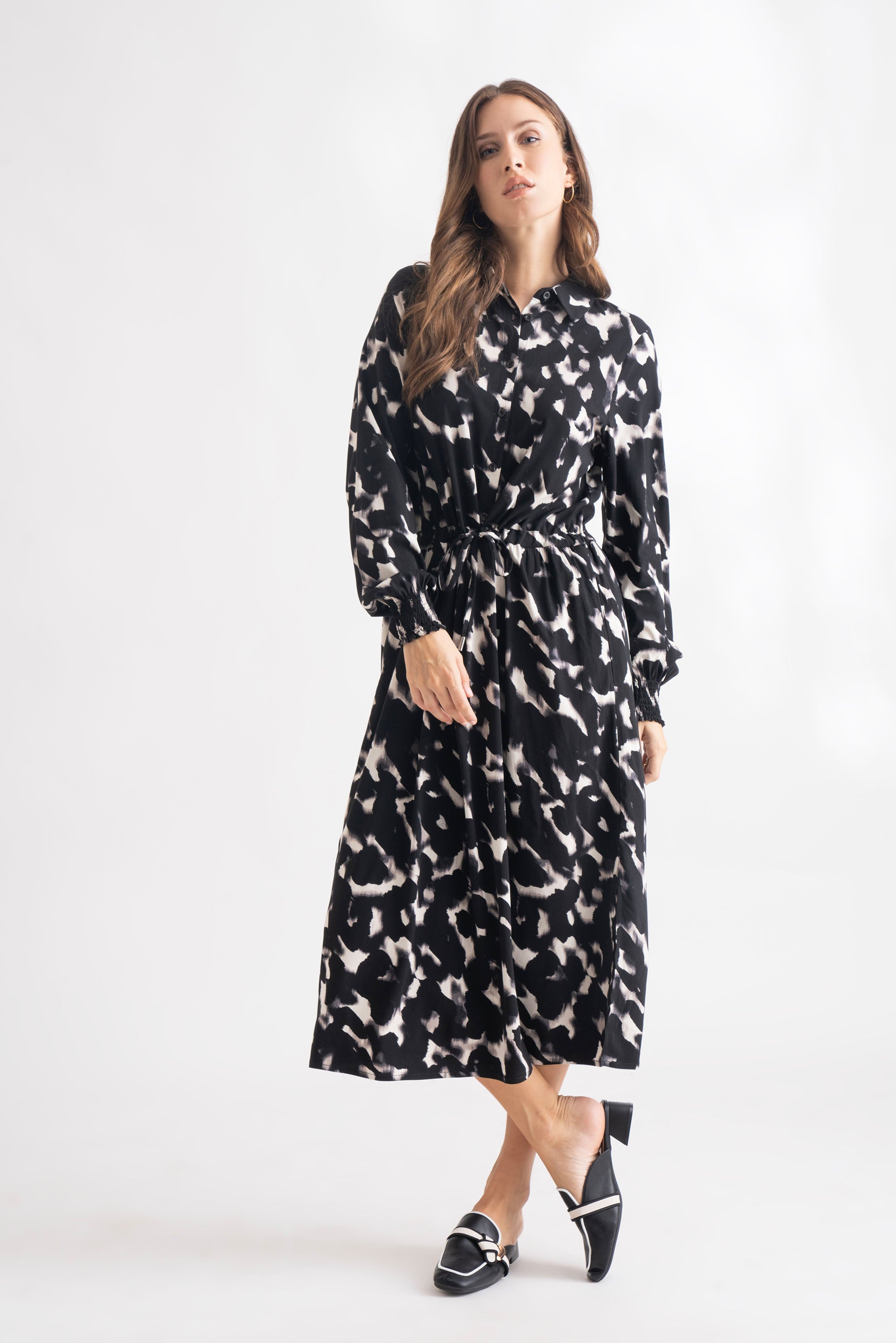 Black Printed Full Sleeves Dress