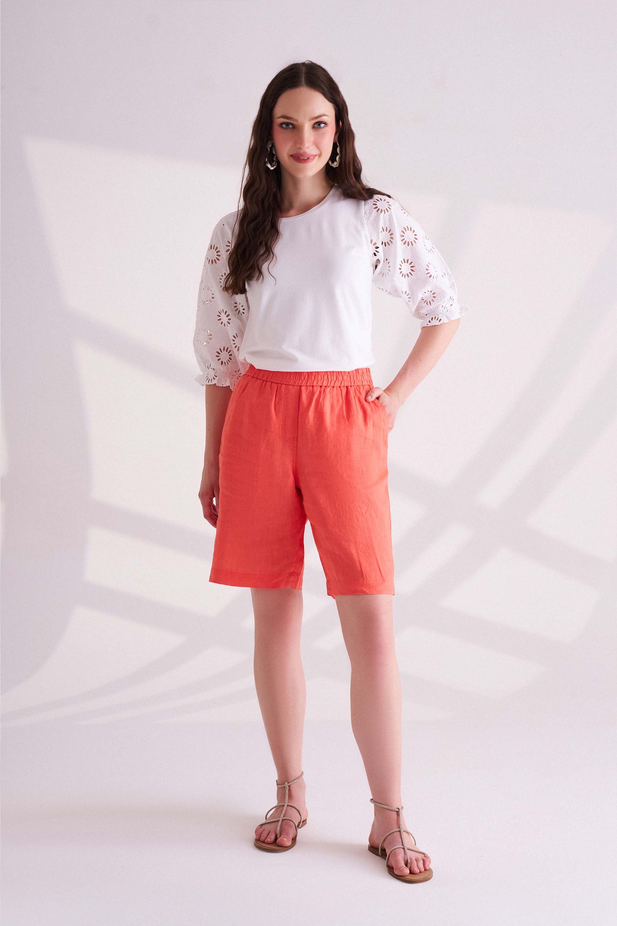 Orange Linen Shorts