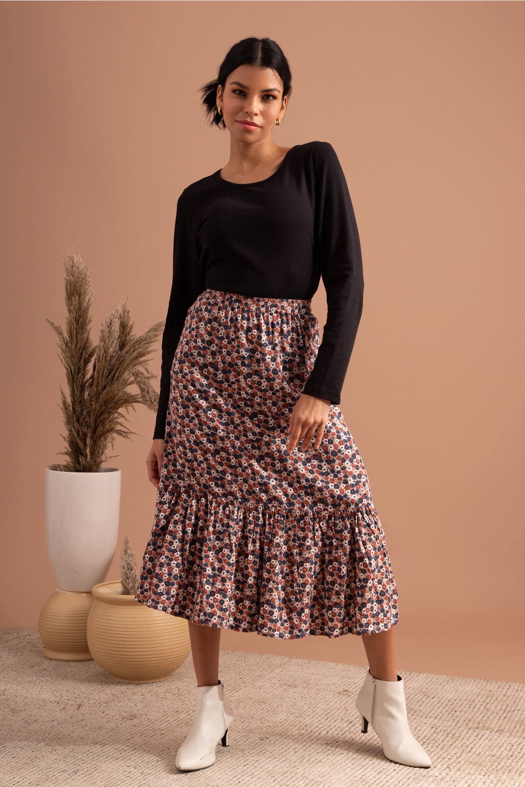 Pale Mauve Mix Frills Skirt