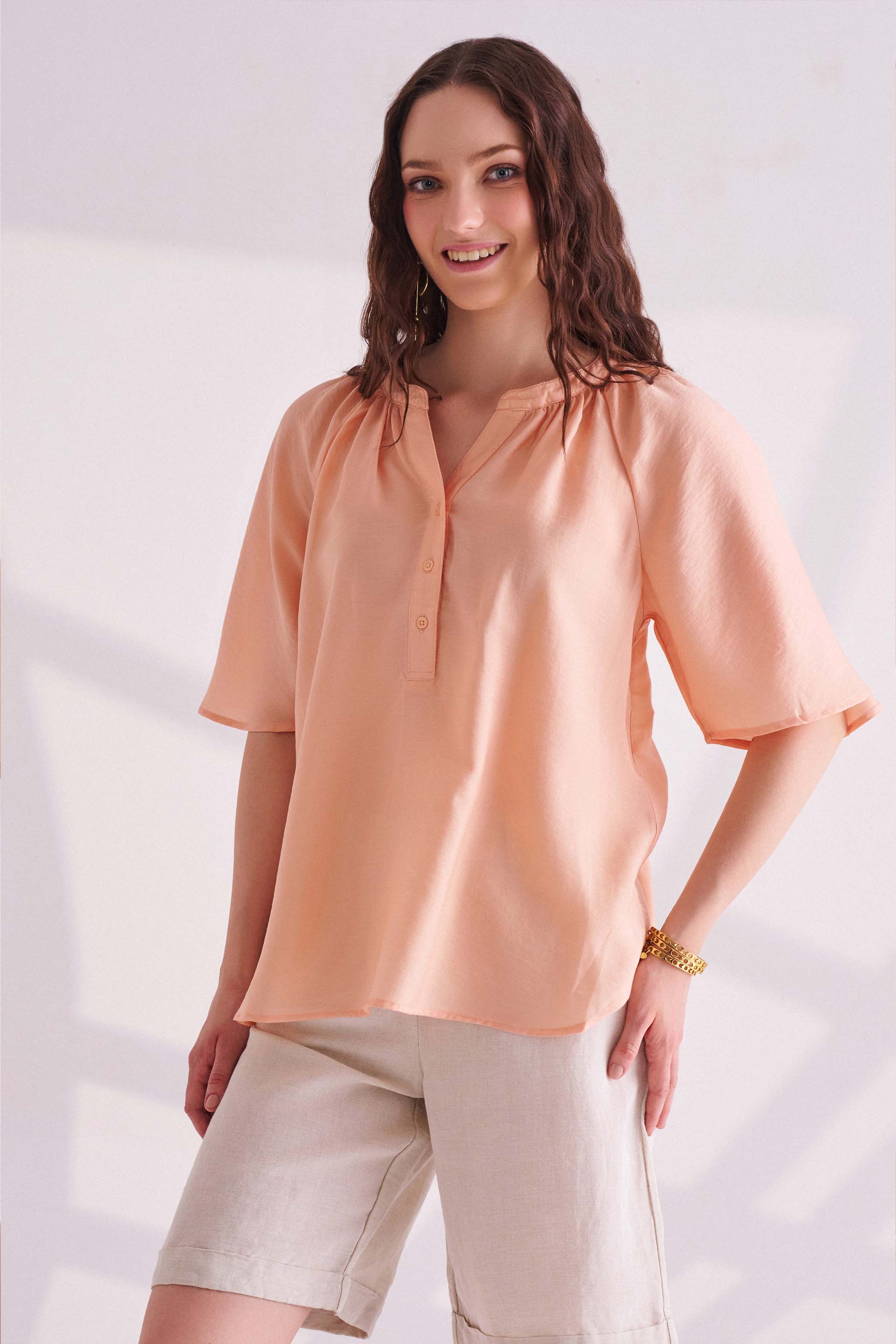 Peach Half Sleeves Top