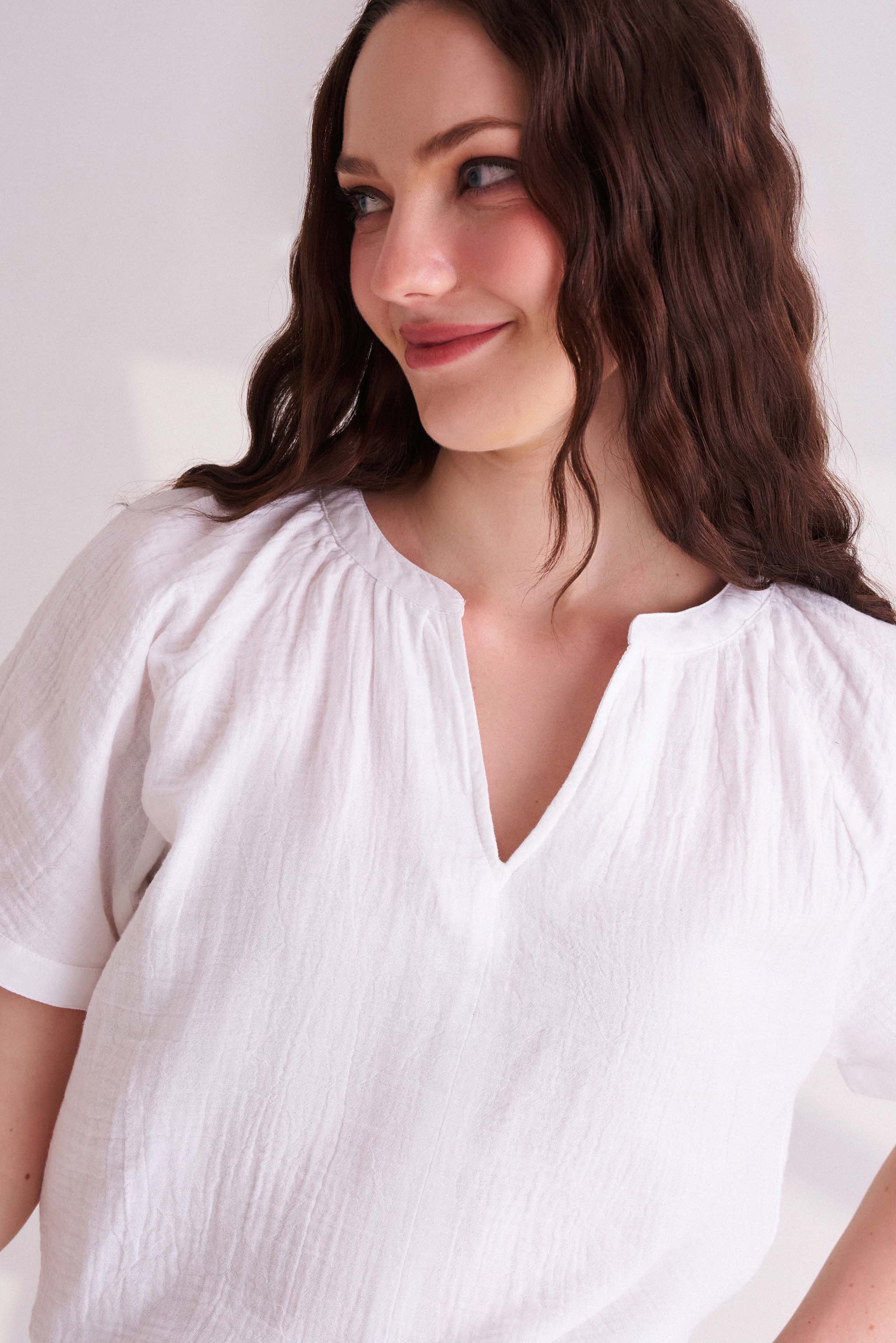 White Cotton Half Sleeves Top