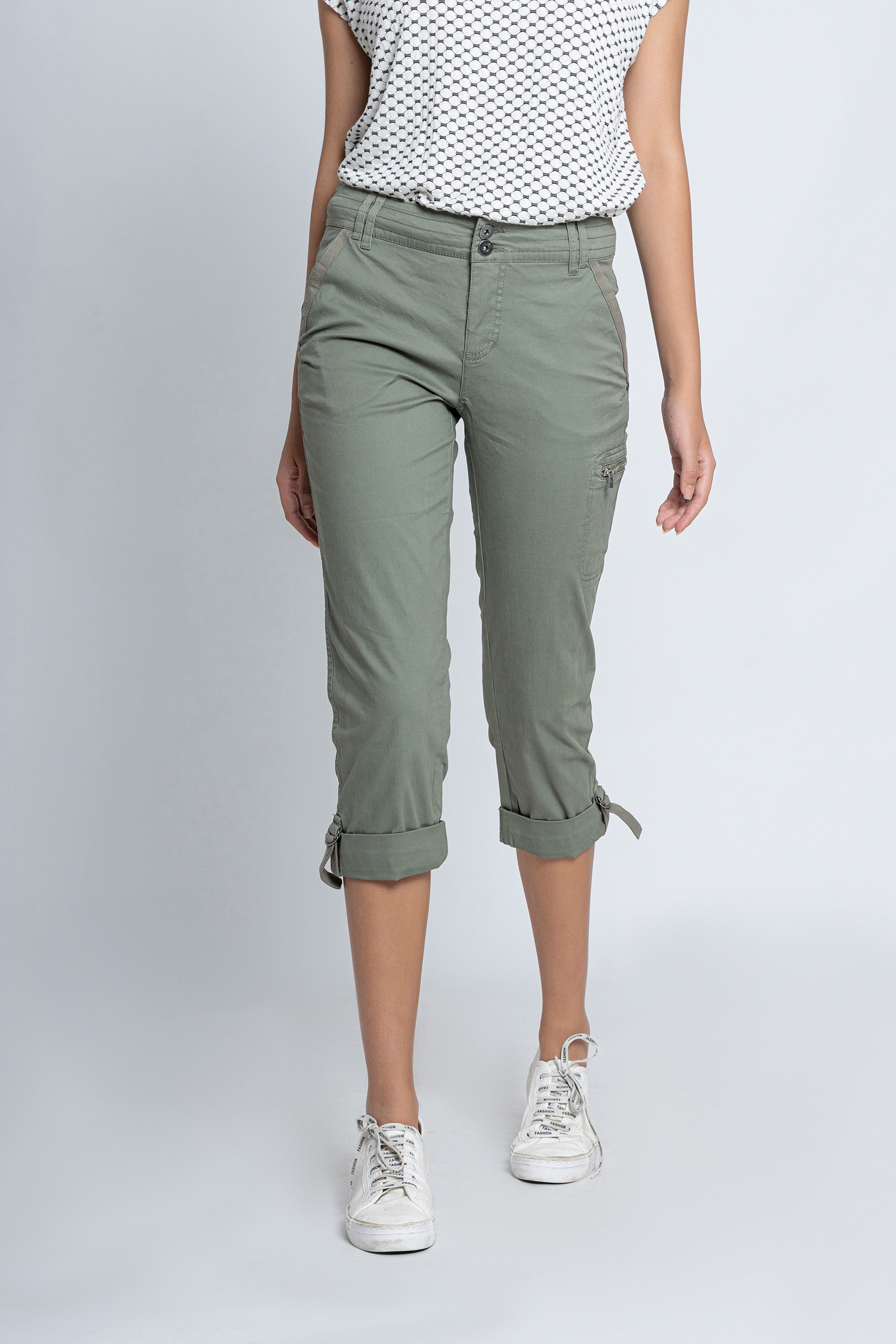 Military Green Casual Capri
