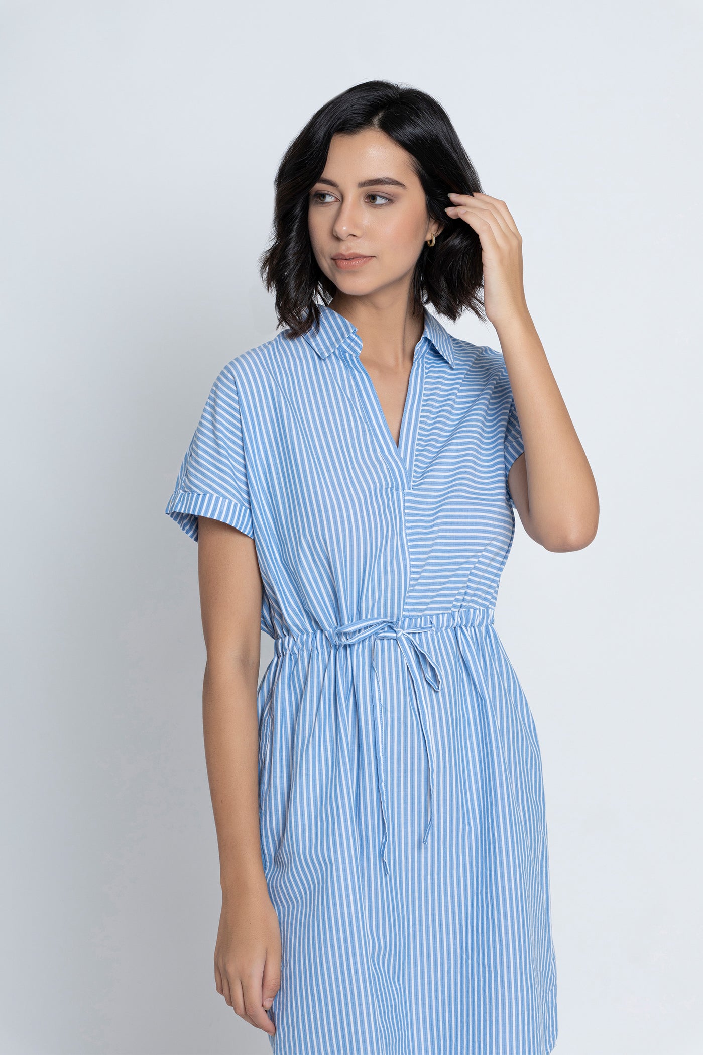 Blue and White Stripes Dress with loop belt