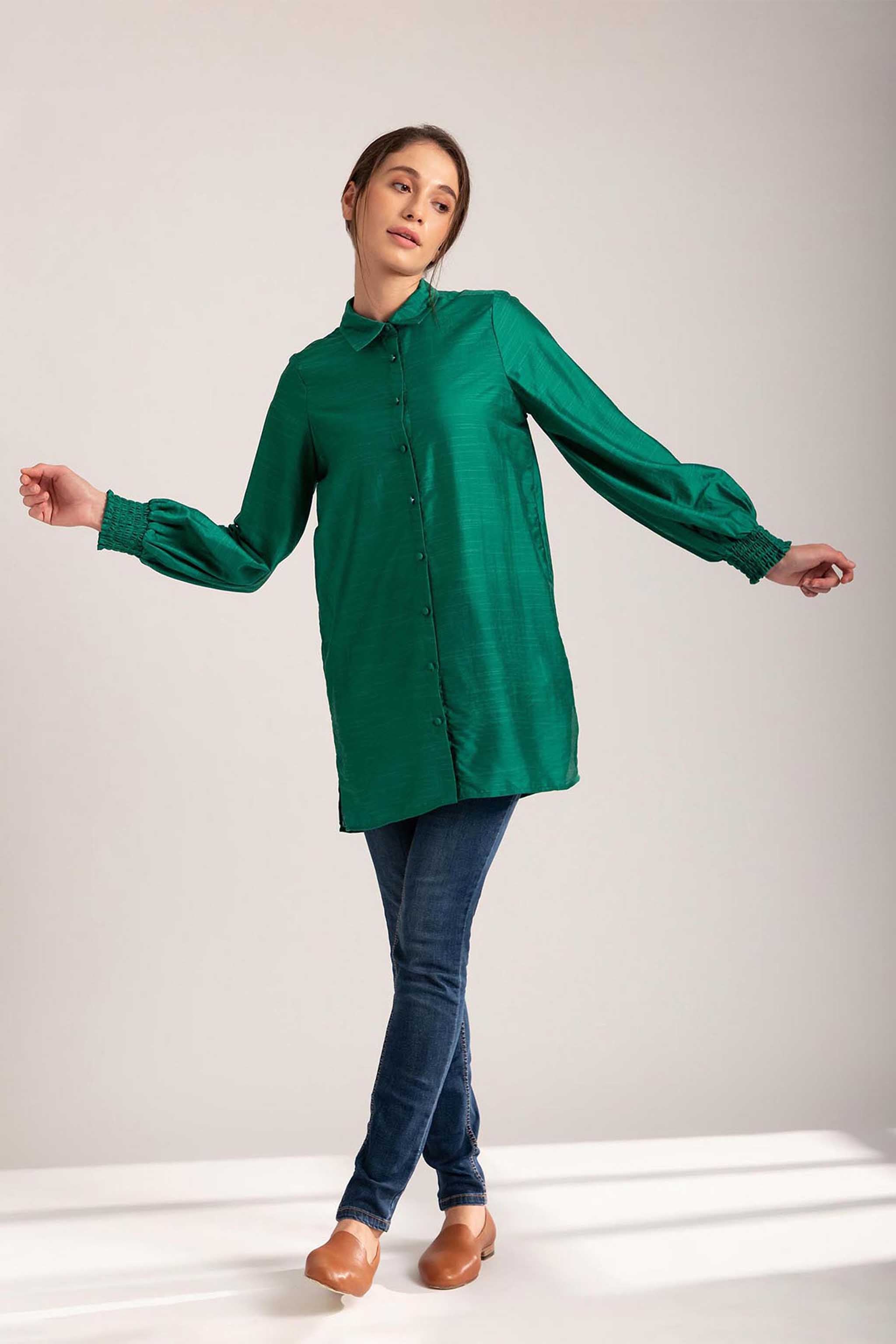 Verdant Green Collared Blouse