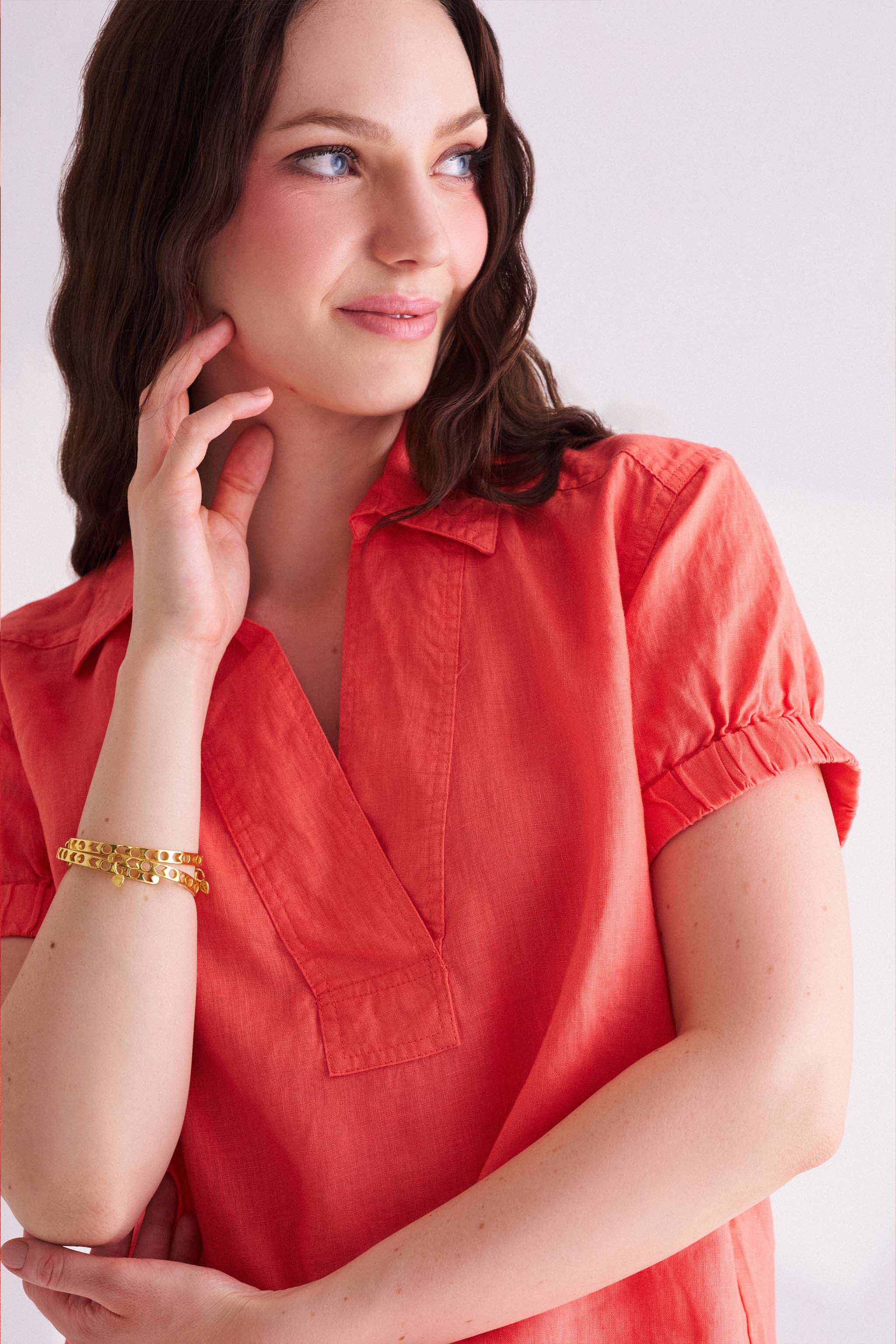 Orange Linen Collared Top