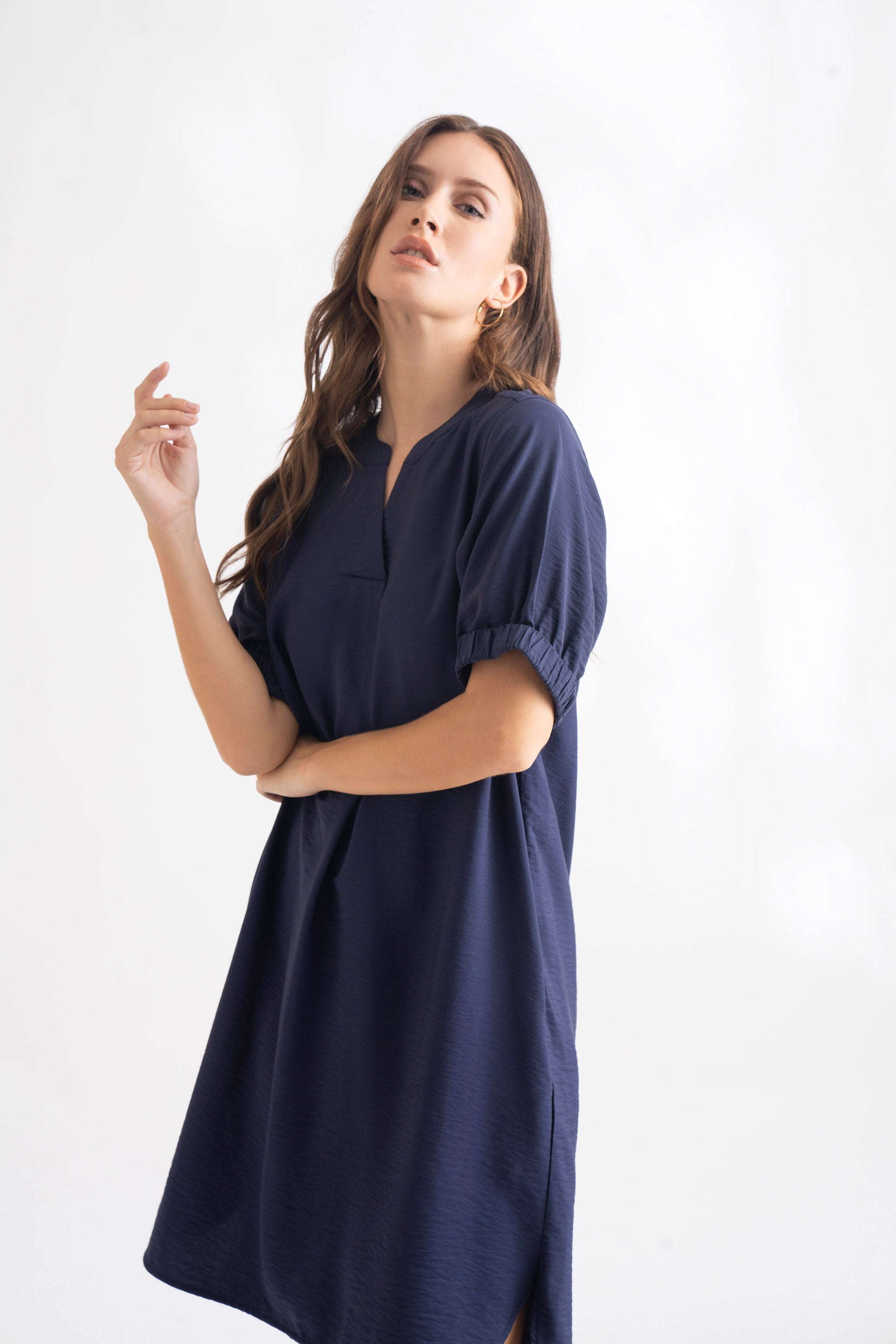 Navy Short Sleeves Dress