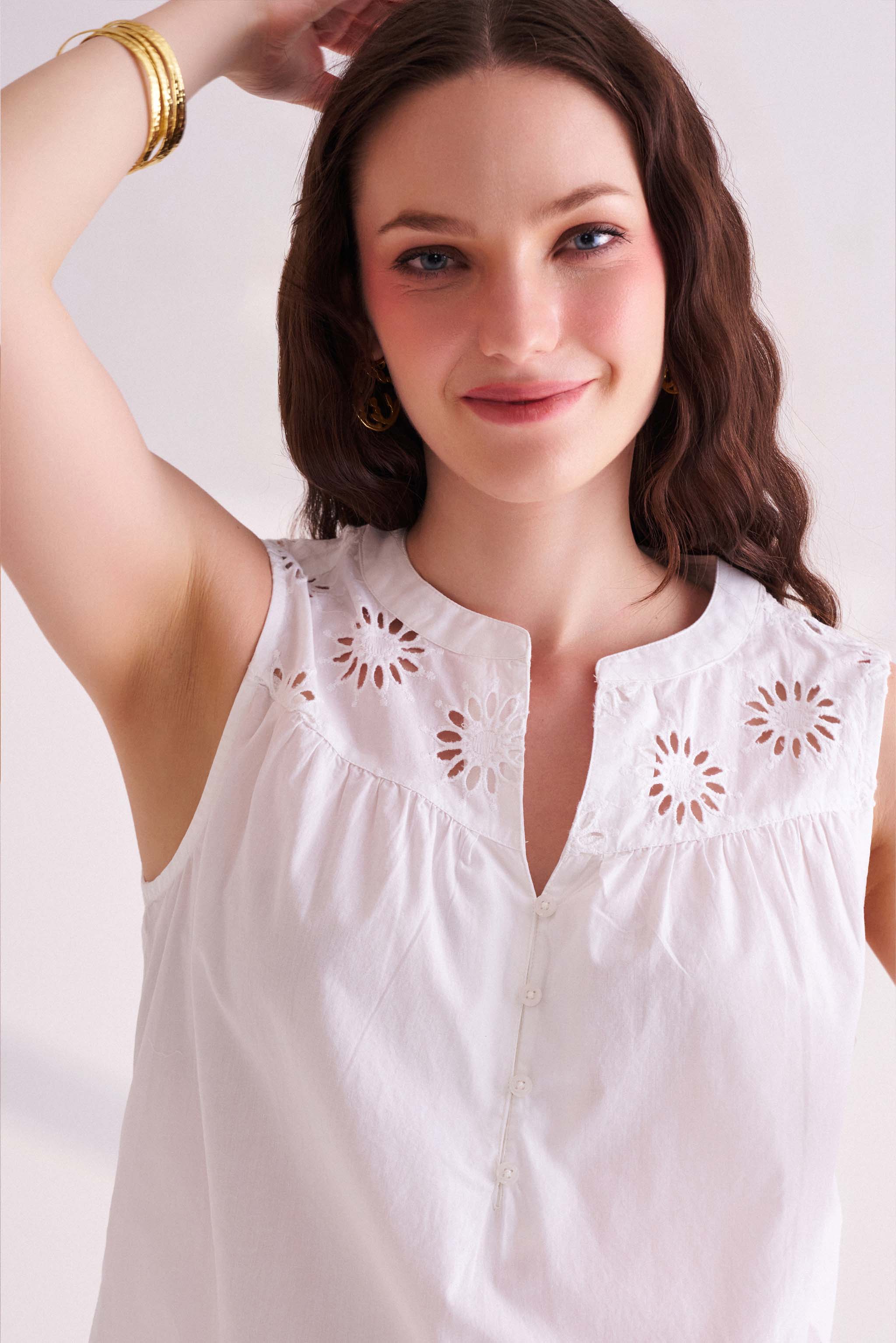 White Cotton Sleeveless Top