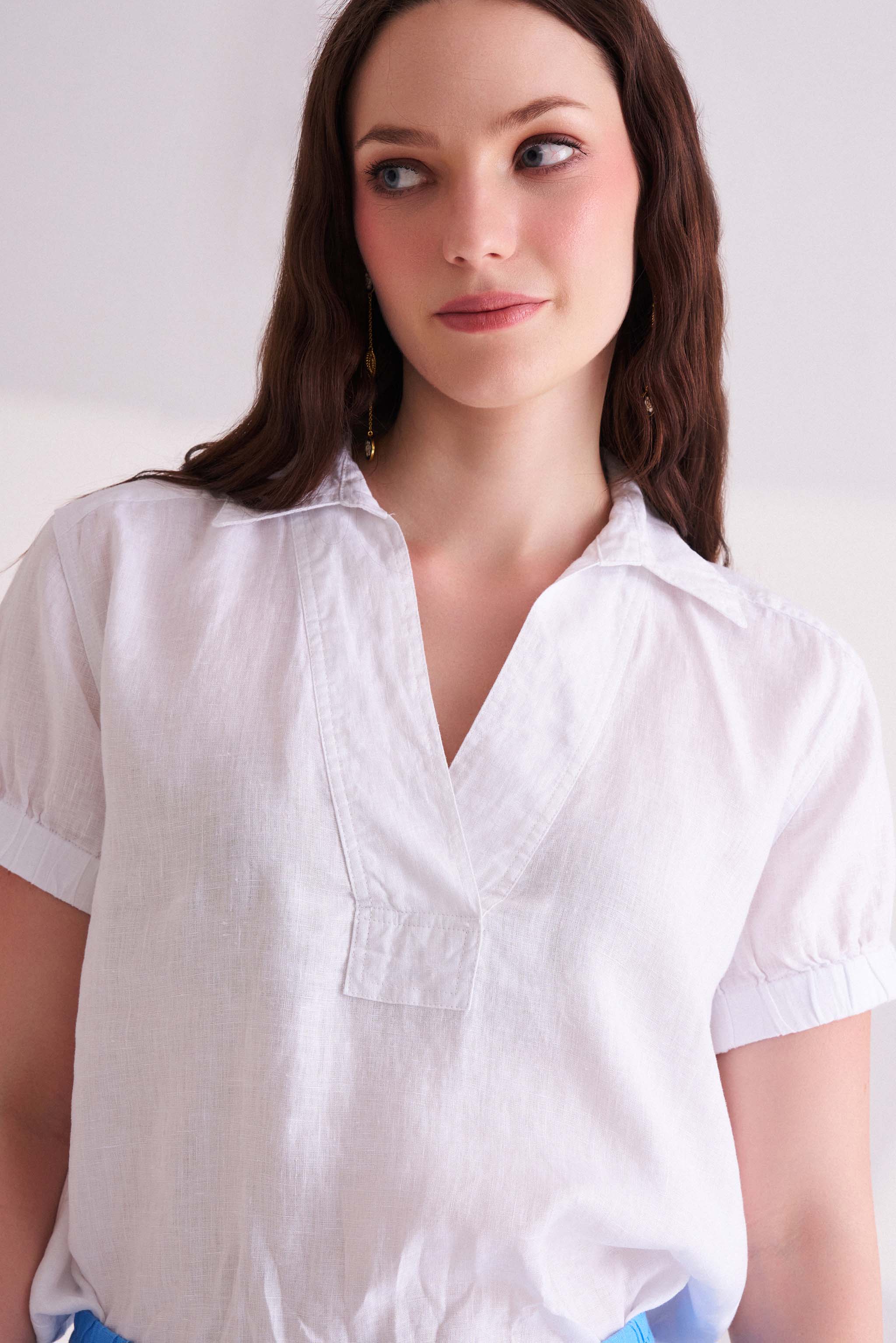 White Linen Collared Top