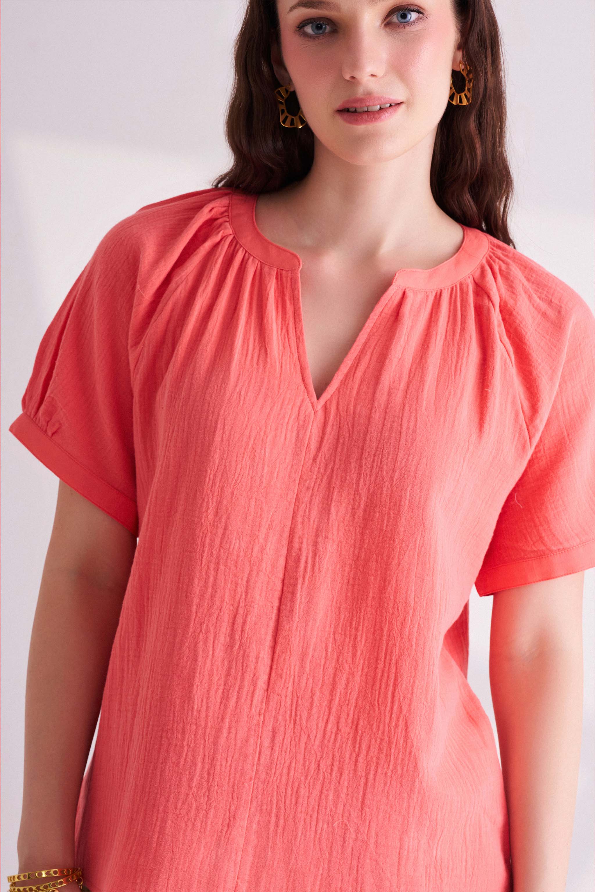 Orange Cotton Half Sleeves Top