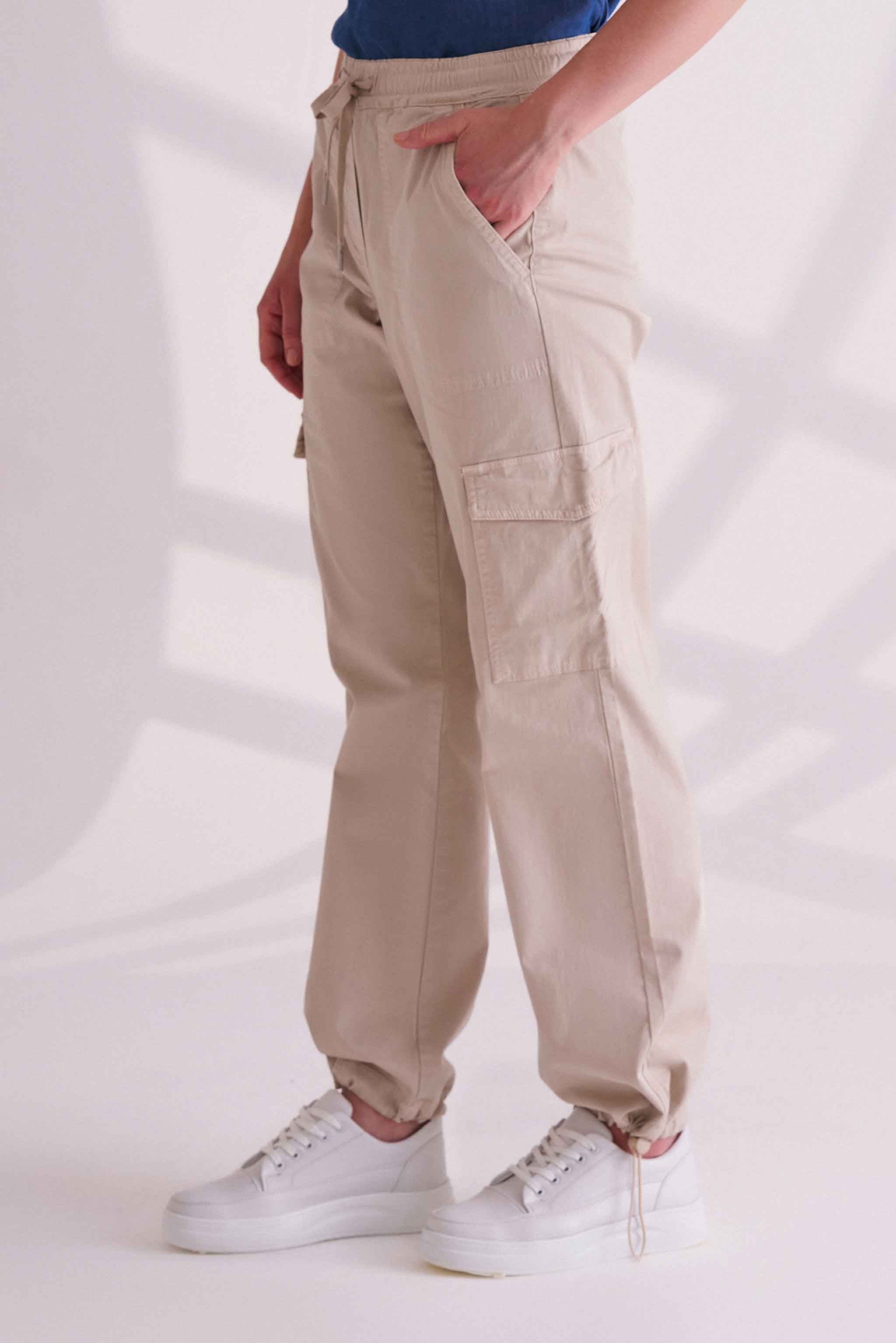 Beige Cotton Cargo Pants