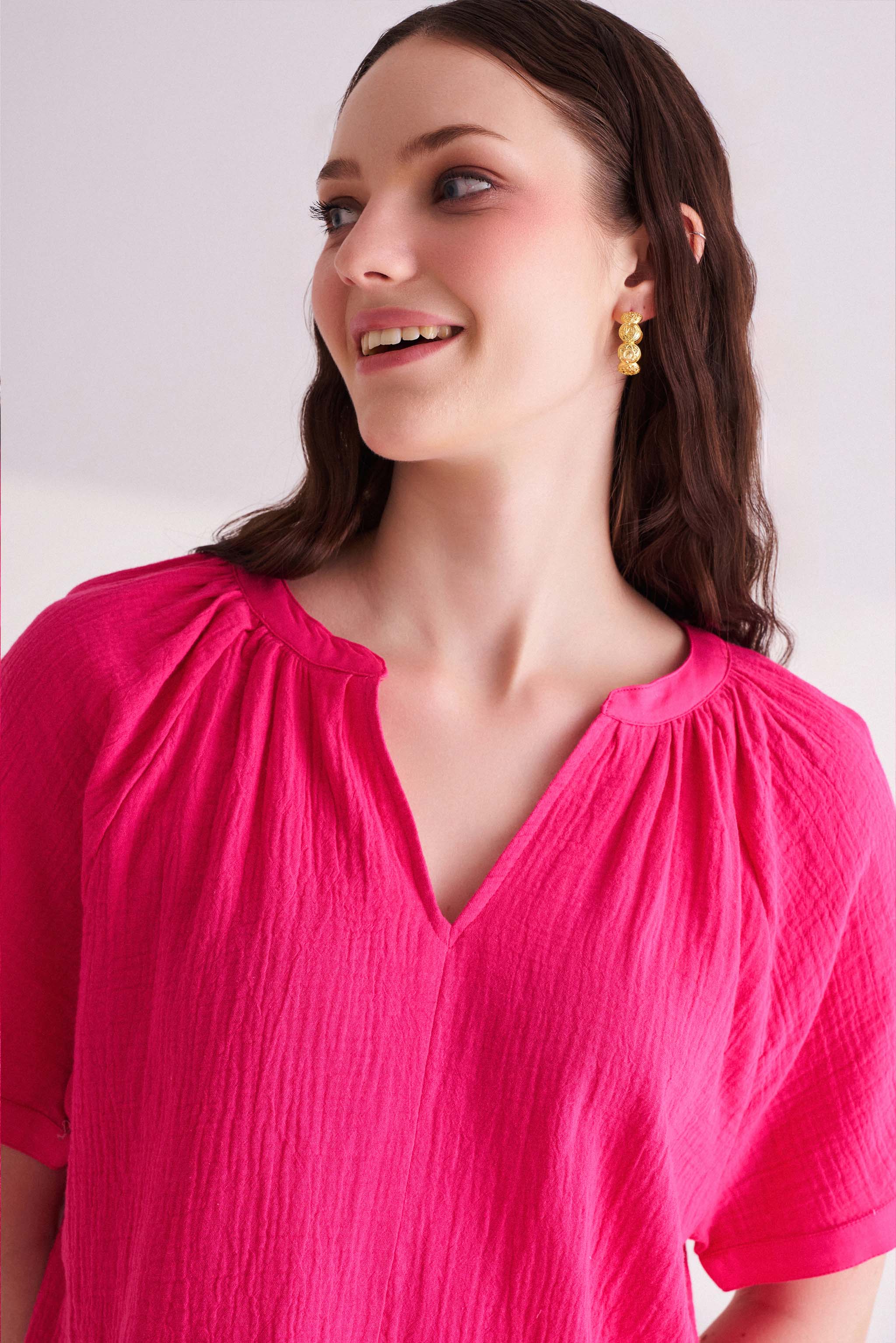 Pink Cotton Half Sleeves Top